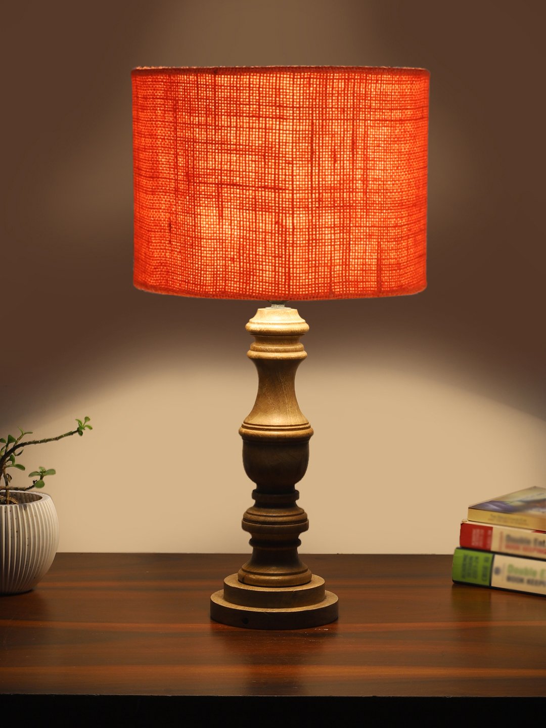 Ambika Home Orange Jute Wooden Table Lamp | Decorative Bedside Lamp for Bedroom, Living Room, Hall, Hotel, Café, Restaurant, Office & Study Room | E27 Compatible - Image 3