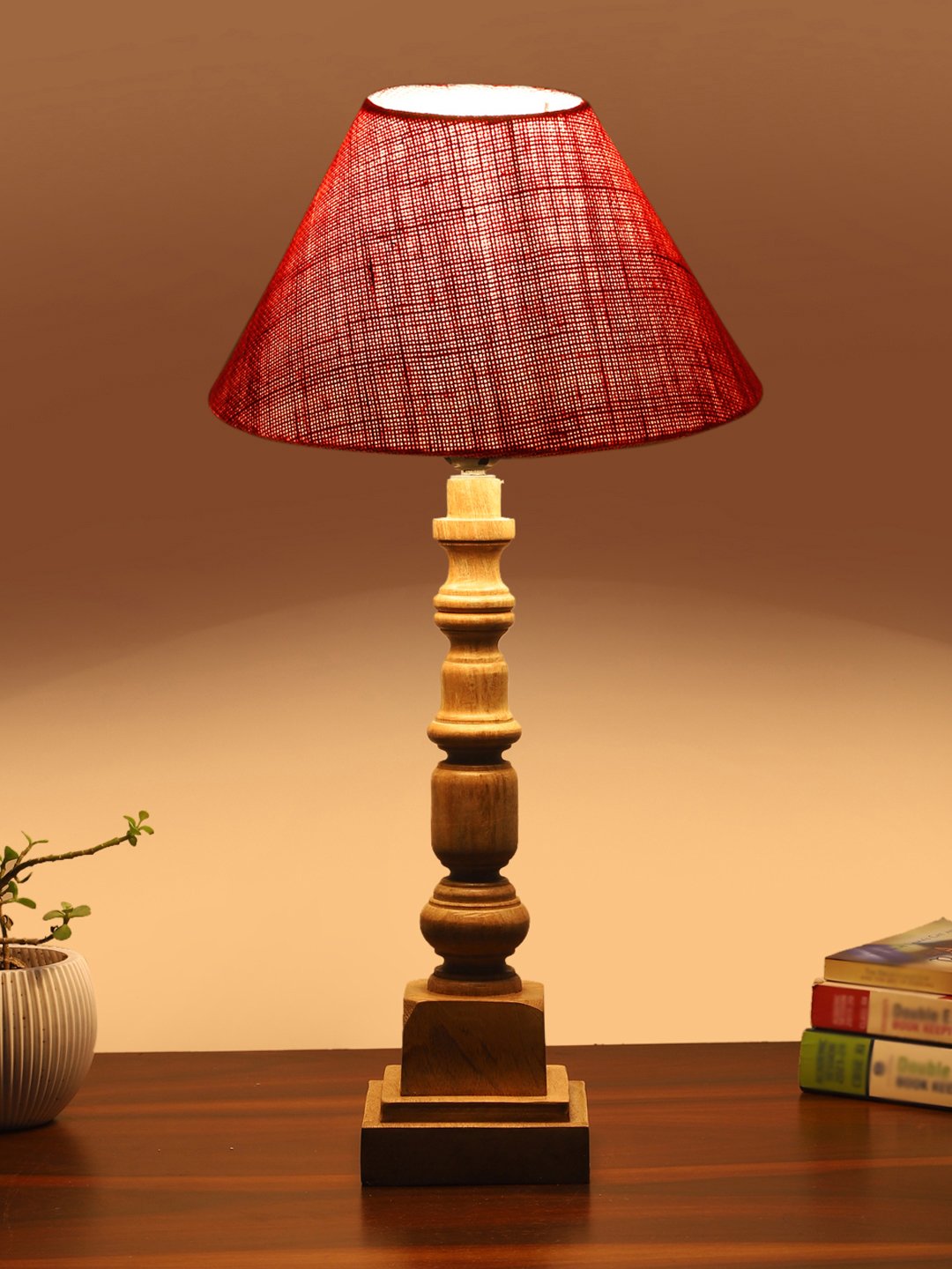 Ambika Home Pink Jute Wooden Table Lamp | Decorative Bedside Lamp for Bedroom, Living Room, Hall, Hotel, Café, Restaurant, Office & Study Room | E27 Compatible - Image 3