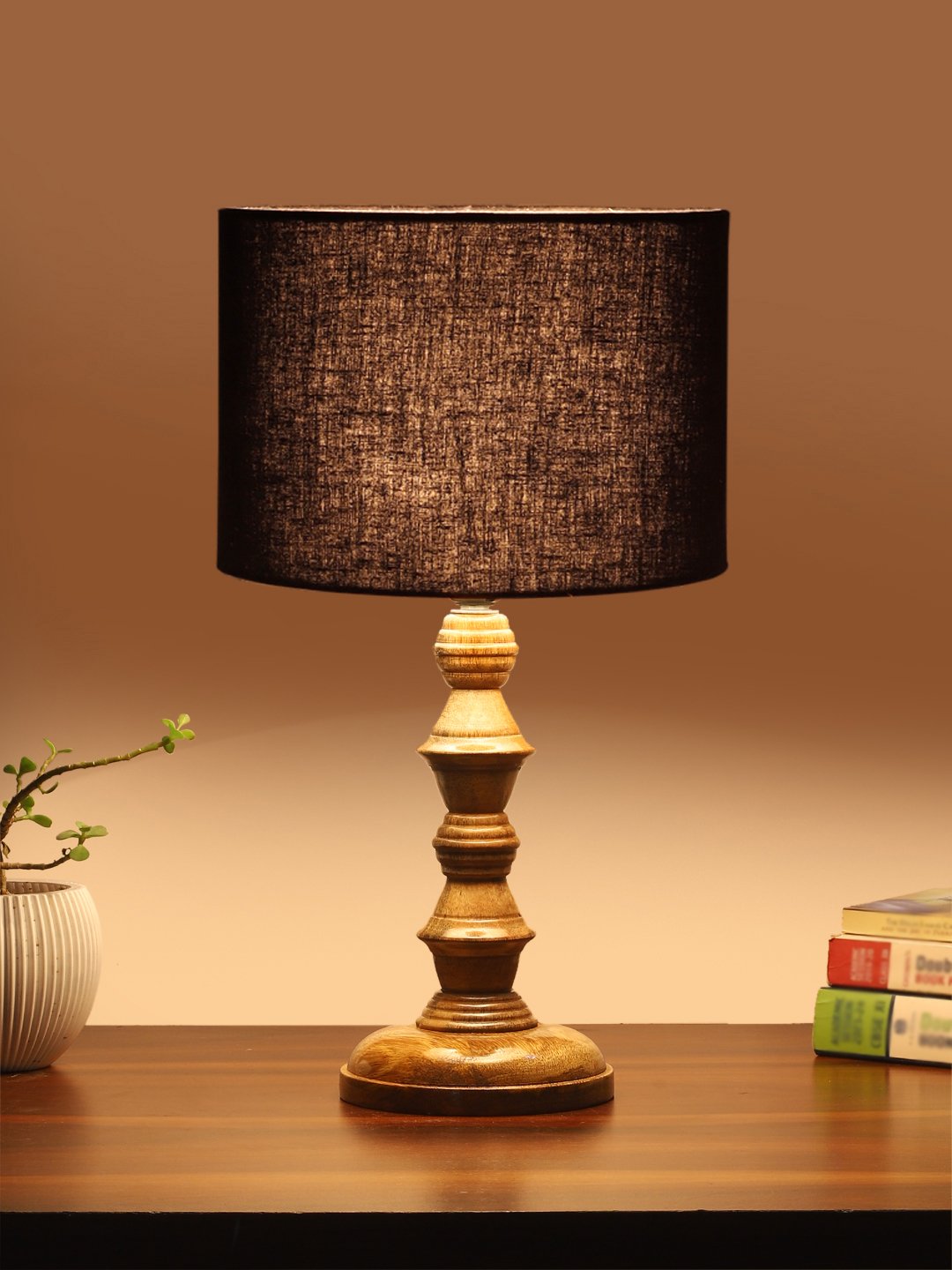 Ambika Home Black cotton Wooden Table Lamp | Decorative Bedside Lamp for Bedroom, Living Room, Hall, Hotel, Café, Restaurant, Office & Study Room | E27 Compatible - Image 3