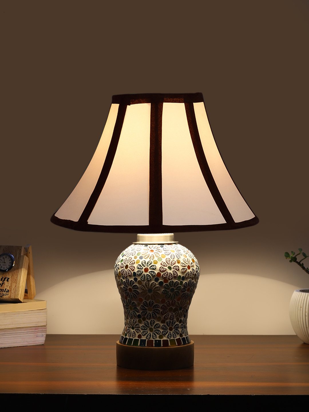 Ambika Home Multicolor Cotton Mosaic Glass Table Lamp | Decorative Bedside Lamp for Bedroom, Living Room, Hall, Hotel, Café, Restaurant, Office & Study Room | E27 Compatible - Image 3