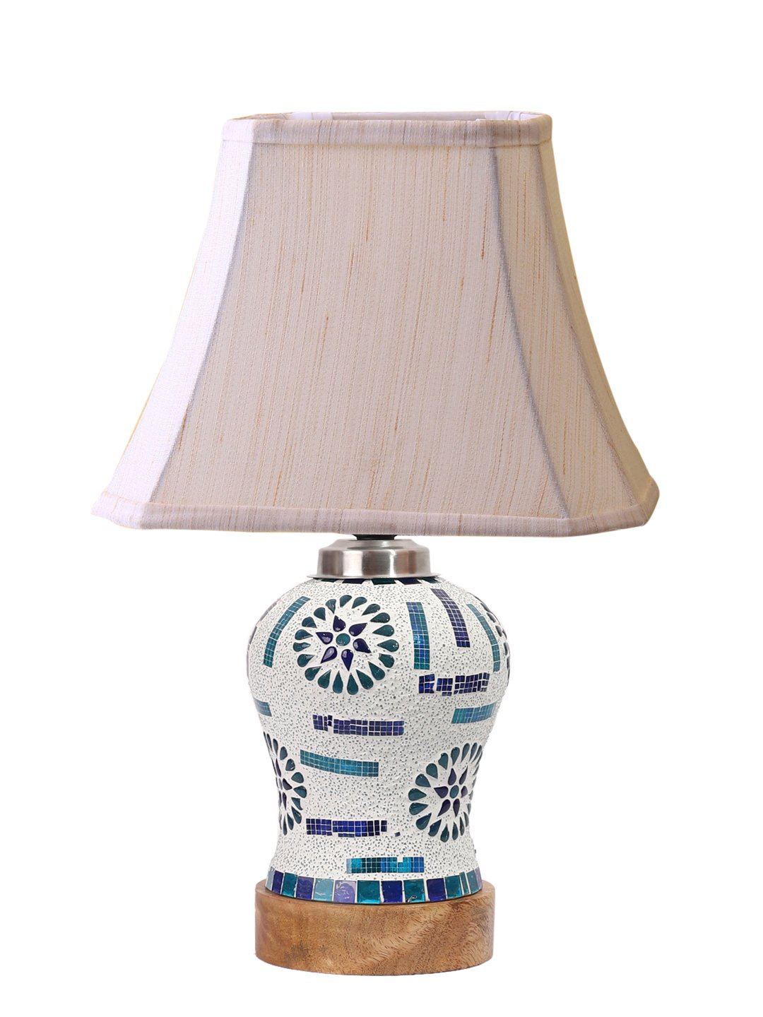 Ambika Home off-white Jute Mosaic Glass Table Lamp | Decorative Bedside Lamp for Bedroom, Living Room, Hall, Hotel, Café, Restaurant, Office & Study Room | E27 Compatible - Image 4