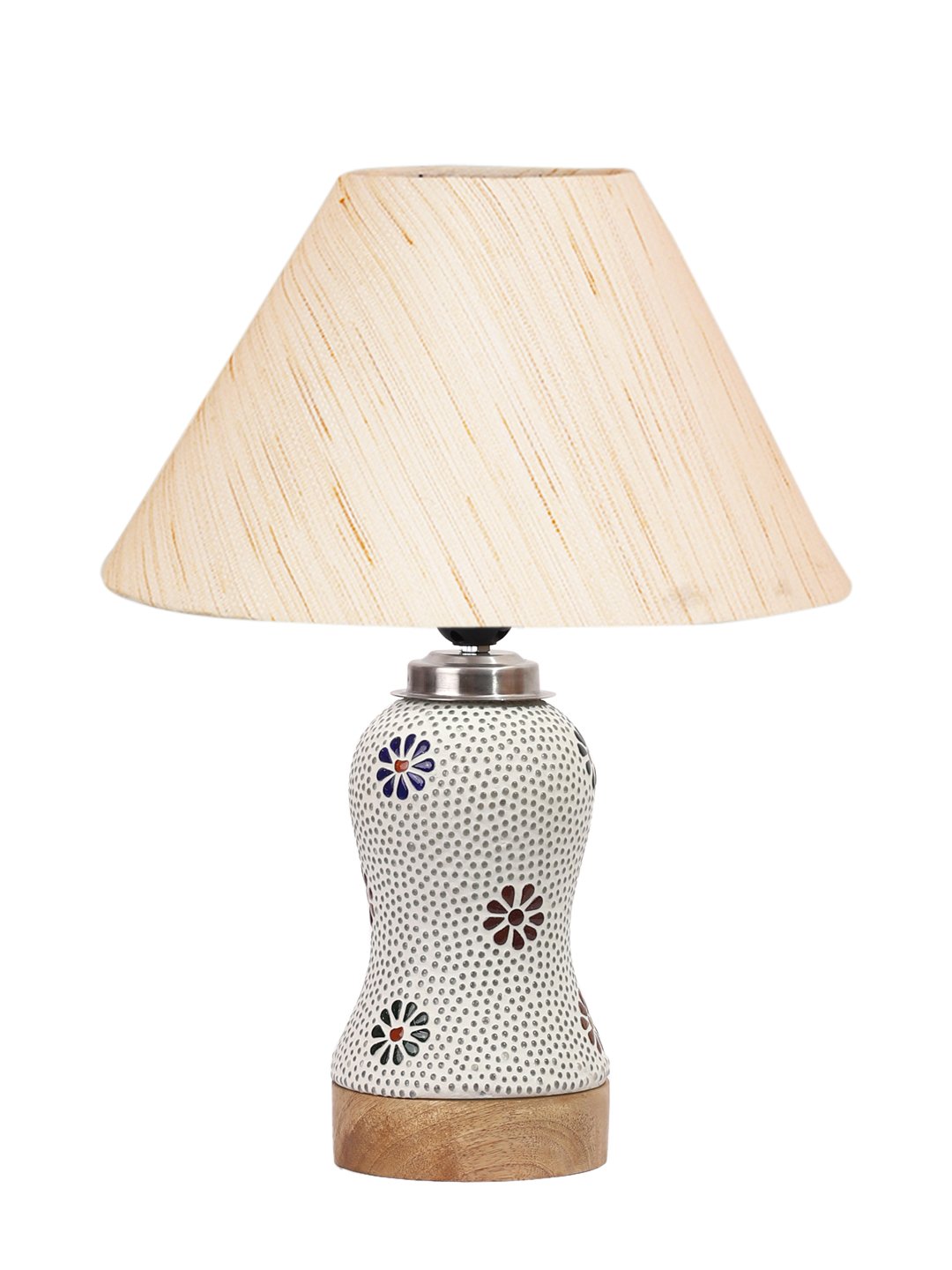 Ambika Home off-white Cotton Mosaic Glass Table Lamp | Decorative Bedside Lamp for Bedroom, Living Room, Hall, Hotel, Café, Restaurant, Office & Study Room | E27 Compatible - Image 4