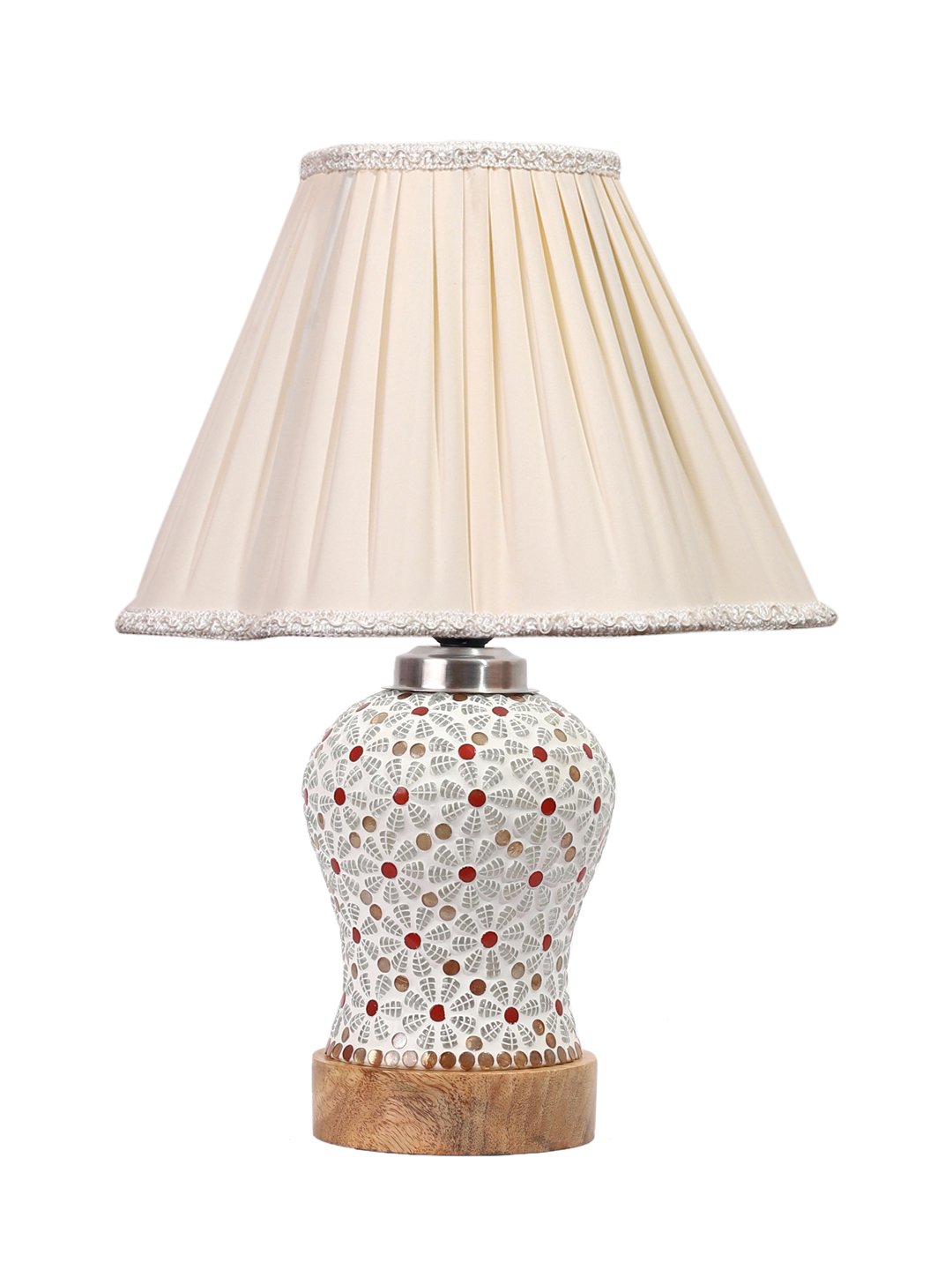 Ambika Home off-white Cotton Mosaic Glass Table Lamp | Decorative Bedside Lamp for Bedroom, Living Room, Hall, Hotel, Café, Restaurant, Office & Study Room | E27 Compatible - Image 4