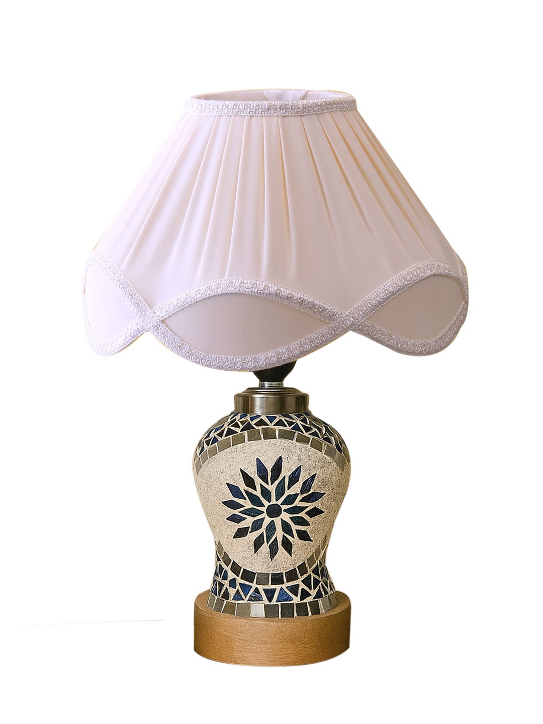 Ambika Home off-white Cotton Mosaic Glass Table Lamp | Decorative Bedside Lamp for Bedroom, Living Room, Hall, Hotel, Café, Restaurant, Office & Study Room | E27 Compatible - Image 4