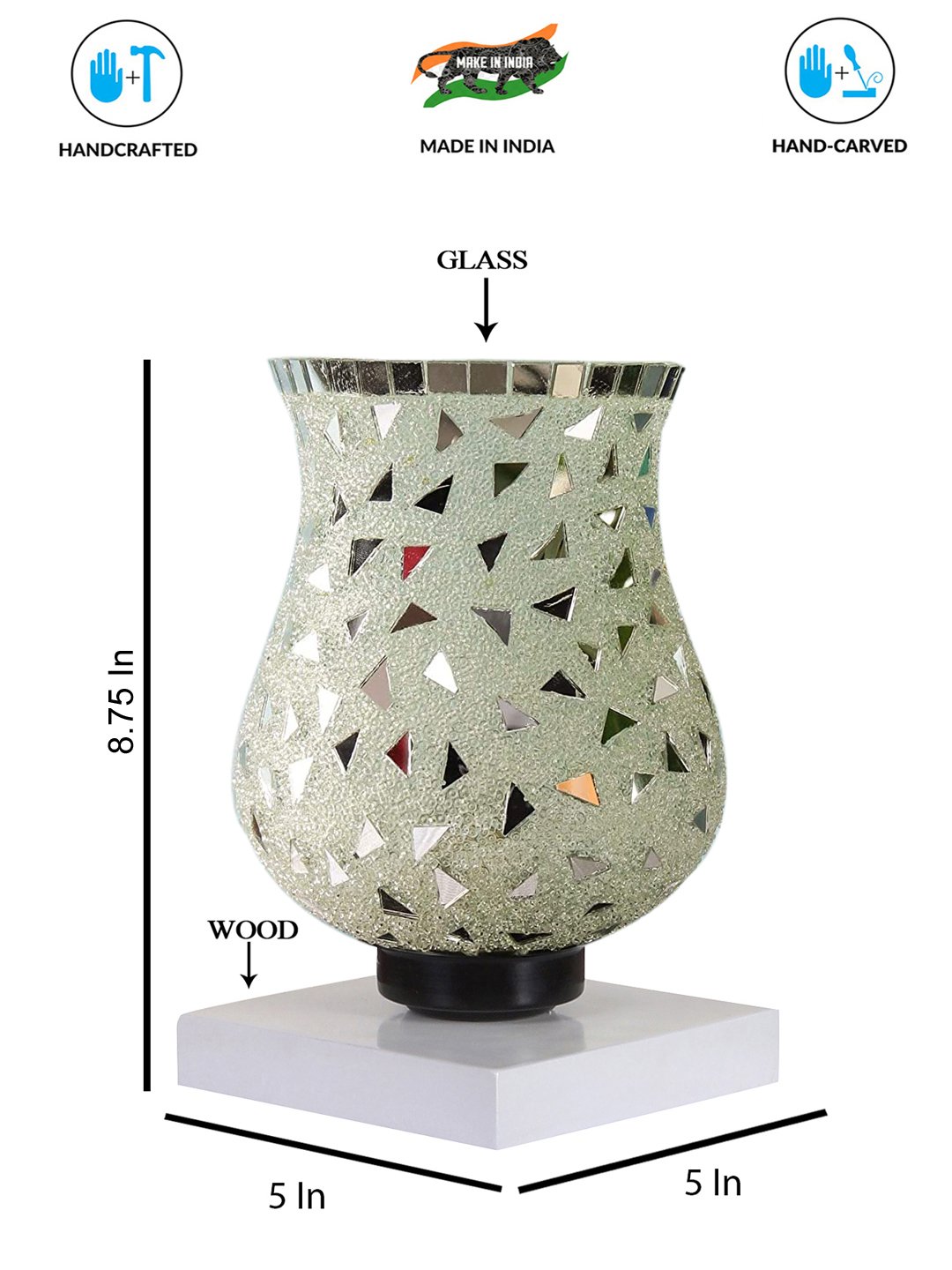 Ambika Home Nordic Mosaic Multicolor Mosaic Glass Table Lamp with Wooden Base | Premium Bedside Lamp for Bedroom, Living Room, Hall, Hotel, Café, Restaurant & Office | E27 Compatible - Image 4