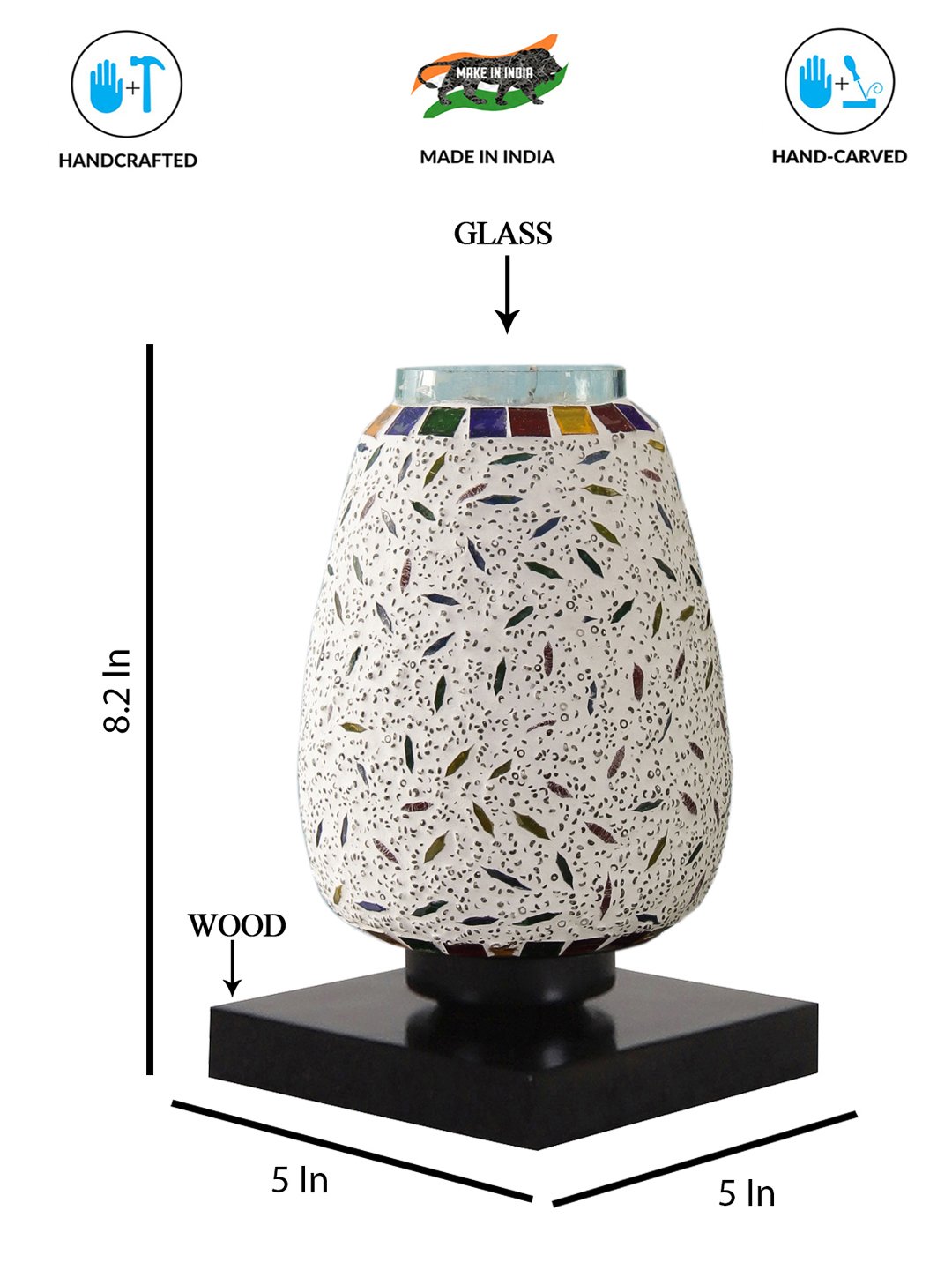 Ambika Home Elara Mosaic Multicolor Mosaic Glass Table Lamp with Wooden Base | Premium Bedside Lamp for Bedroom, Living Room, Hall, Hotel, Café, Restaurant & Office | E27 Compatible - Image 4