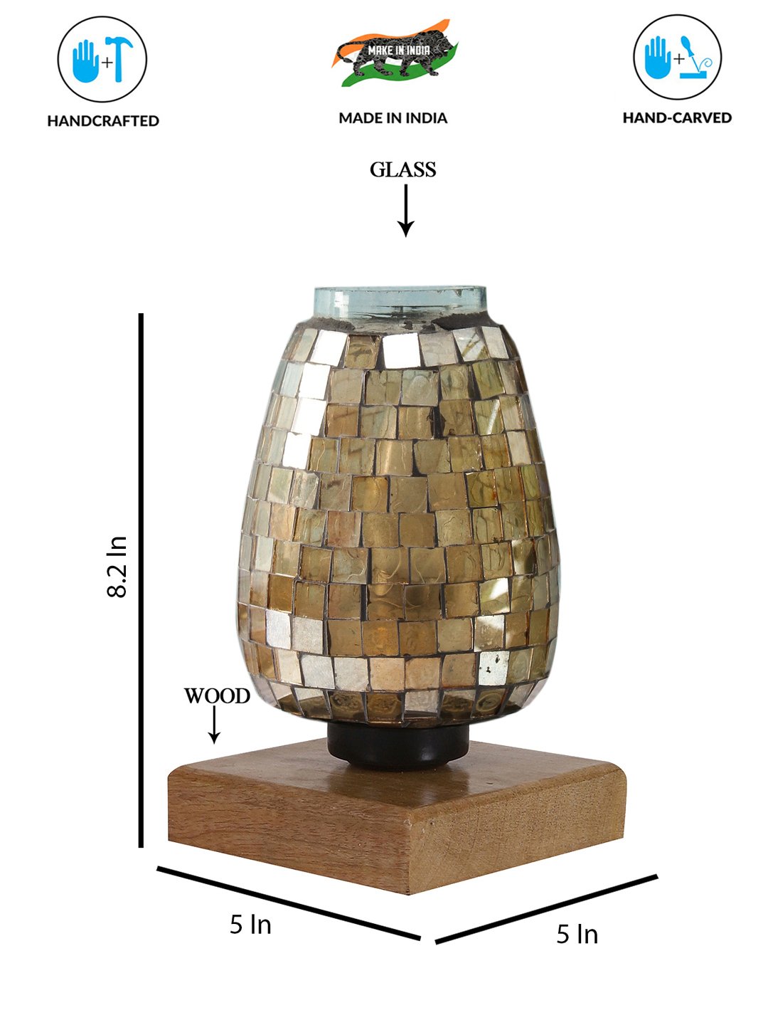 Ambika Home Bohemia Mosaic Multicolor Mosaic Glass Table Lamp with Wooden Base | Premium Bedside Lamp for Bedroom, Living Room, Hall, Hotel, Café, Restaurant & Office | E27 Compatible - Image 3