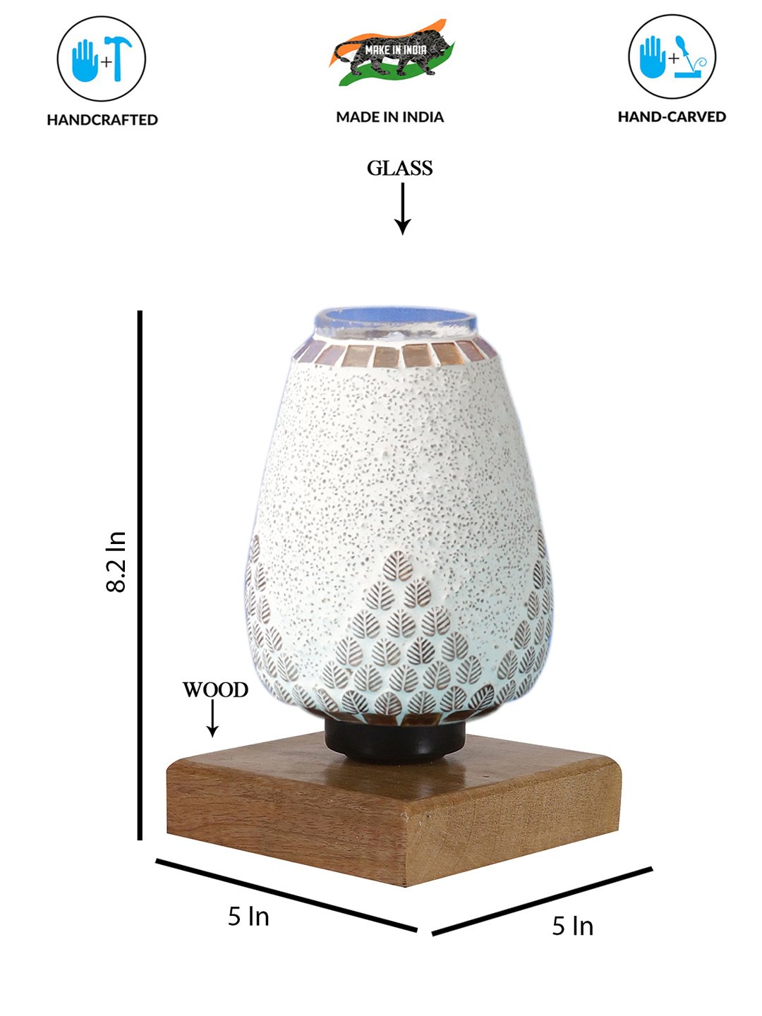 Ambika Home Nordic Mosaic Multicolor Mosaic Glass Table Lamp with Wooden Base | Premium Bedside Lamp for Bedroom, Living Room, Hall, Hotel, Café, Restaurant & Office | E27 Compatible - Image 3
