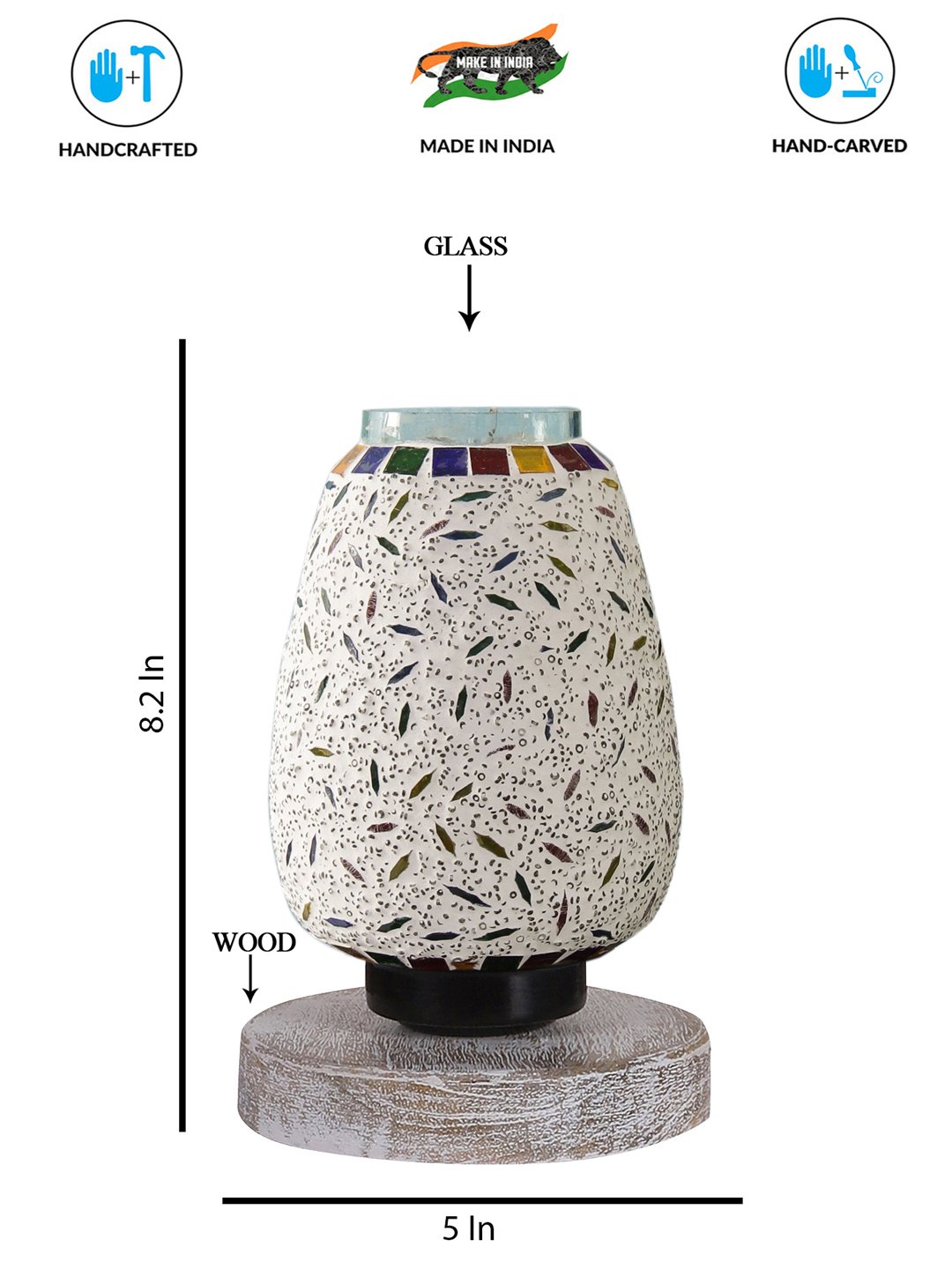 Ambika Home Royale Mosaic Multicolor Mosaic Glass Table Lamp with Wooden Base | Premium Bedside Lamp for Bedroom, Living Room, Hall, Hotel, Café, Restaurant & Office | E27 Compatible - Image 4