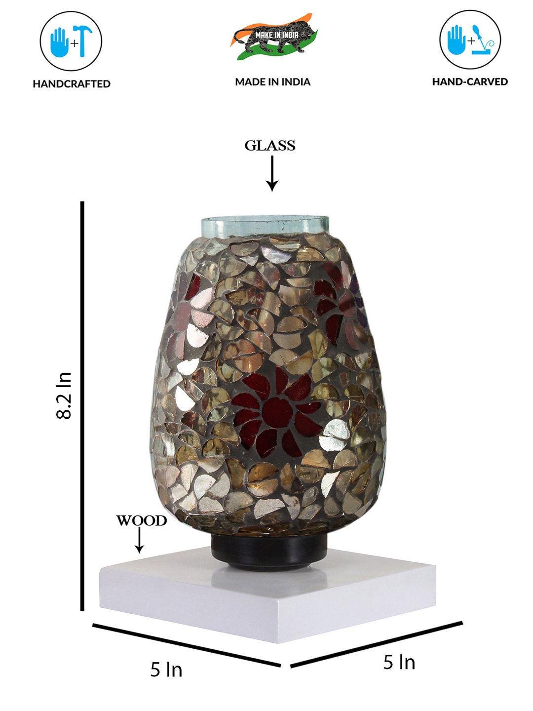 Ambika Home Nordic Mosaic Multicolor Mosaic Glass Table Lamp with Wooden Base | Premium Bedside Lamp for Bedroom, Living Room, Hall, Hotel, Café, Restaurant & Office | E27 Compatible - Image 4