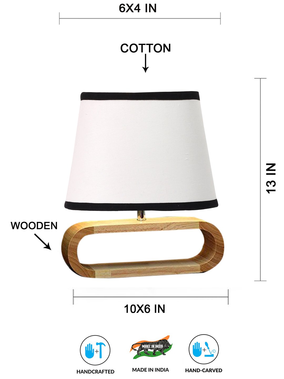 Ambika Home Multicolor cotton Oval Table Lamp with Natural Wood Base | Bedside, Living Room & Study Lamp | E27 Compatible - Image 4