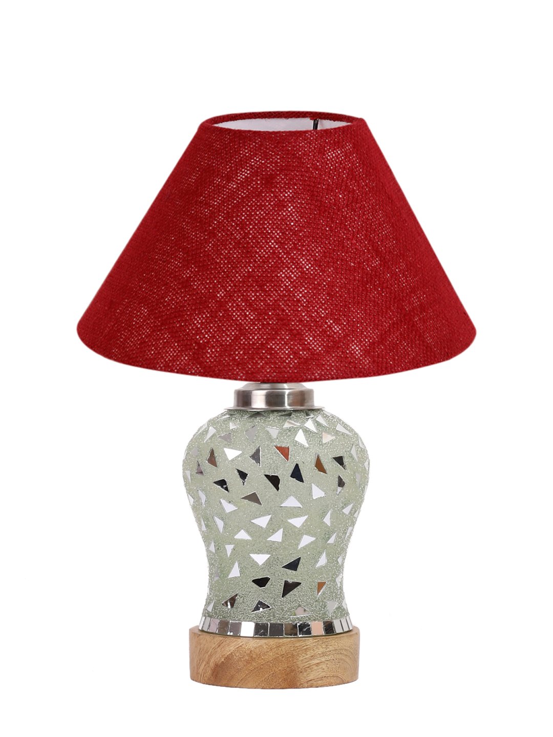 Ambika Home Maroon Jute Mosaic Glass Table Lamp | Decorative Bedside Lamp for Bedroom, Living Room, Hall, Hotel, Café, Restaurant, Office & Study Room | E27 Compatible - Image 4