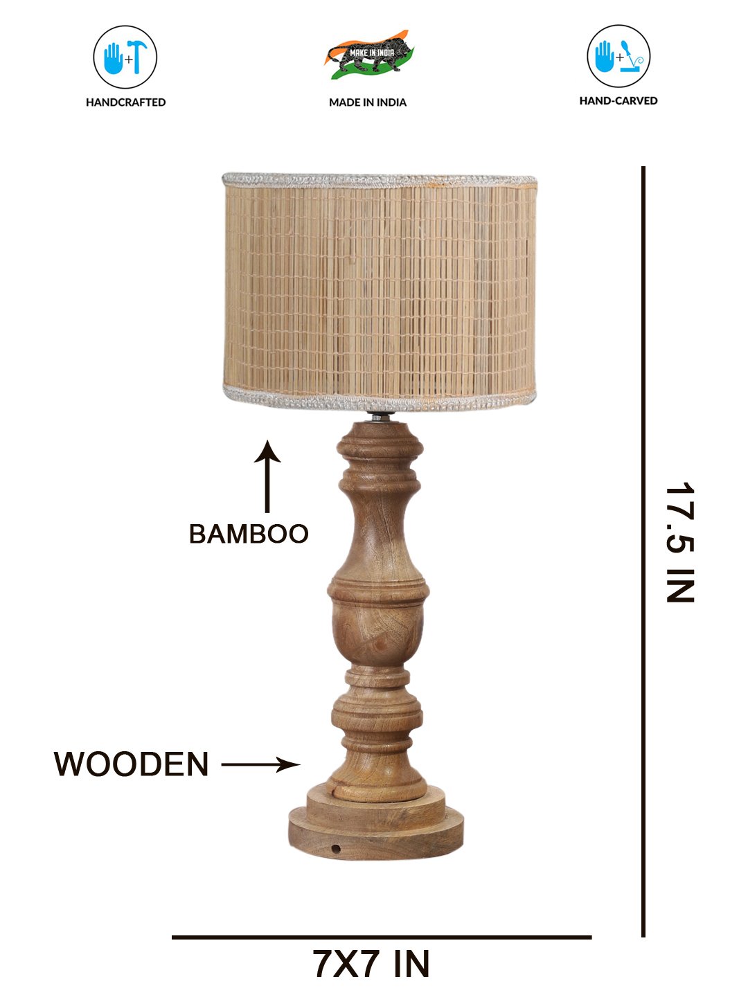 Ambika Home Beige Bamboo Wooden Table Lamp | Decorative Bedside Lamp for Bedroom, Living Room, Hall, Hotel, Café, Restaurant, Office & Study Room | E27 Compatible - Image 4