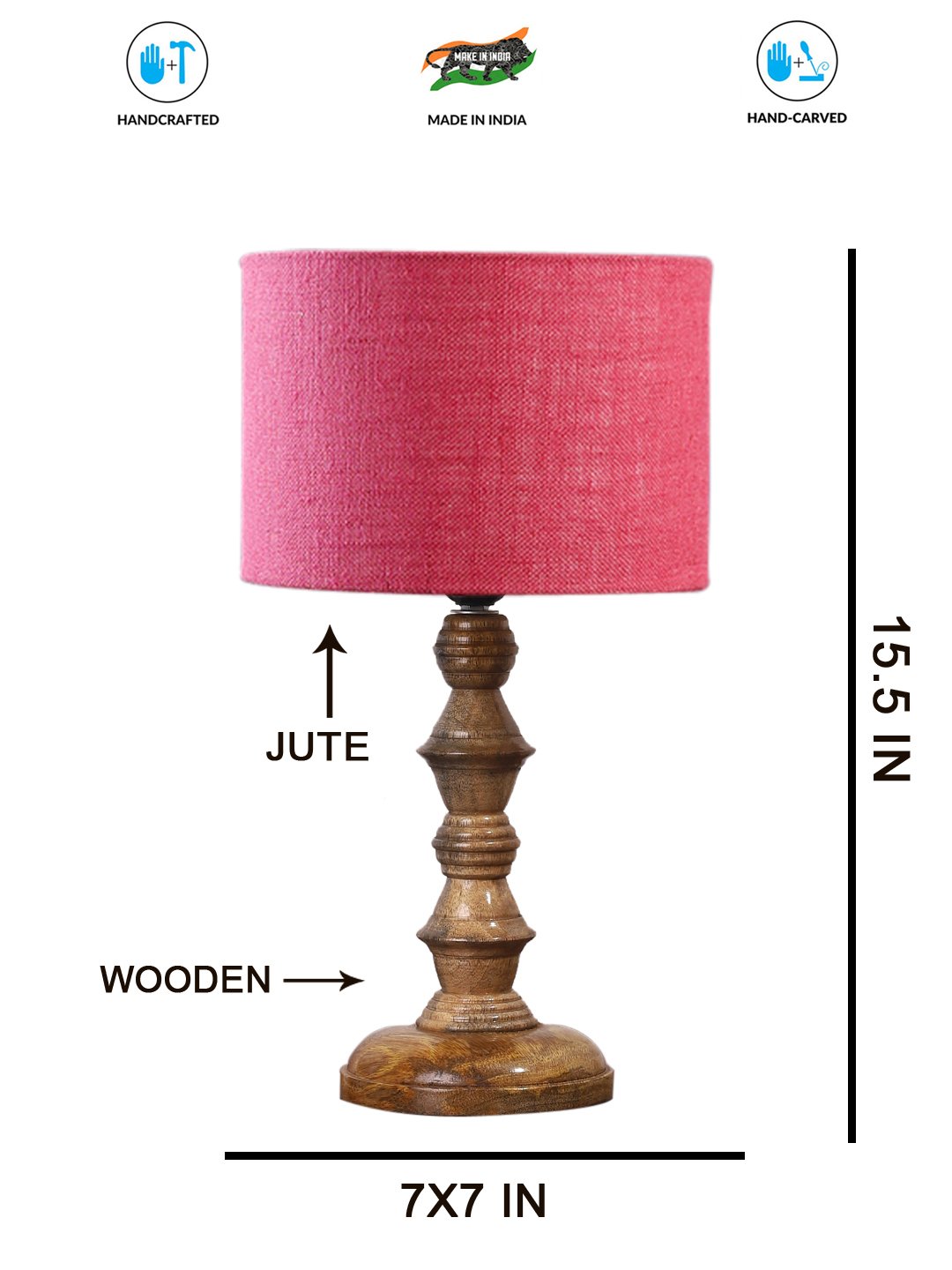 Ambika Home Pink Jute Wooden Table Lamp | Decorative Bedside Lamp for Bedroom, Living Room, Hall, Hotel, Café, Restaurant, Office & Study Room | E27 Compatible - Image 4