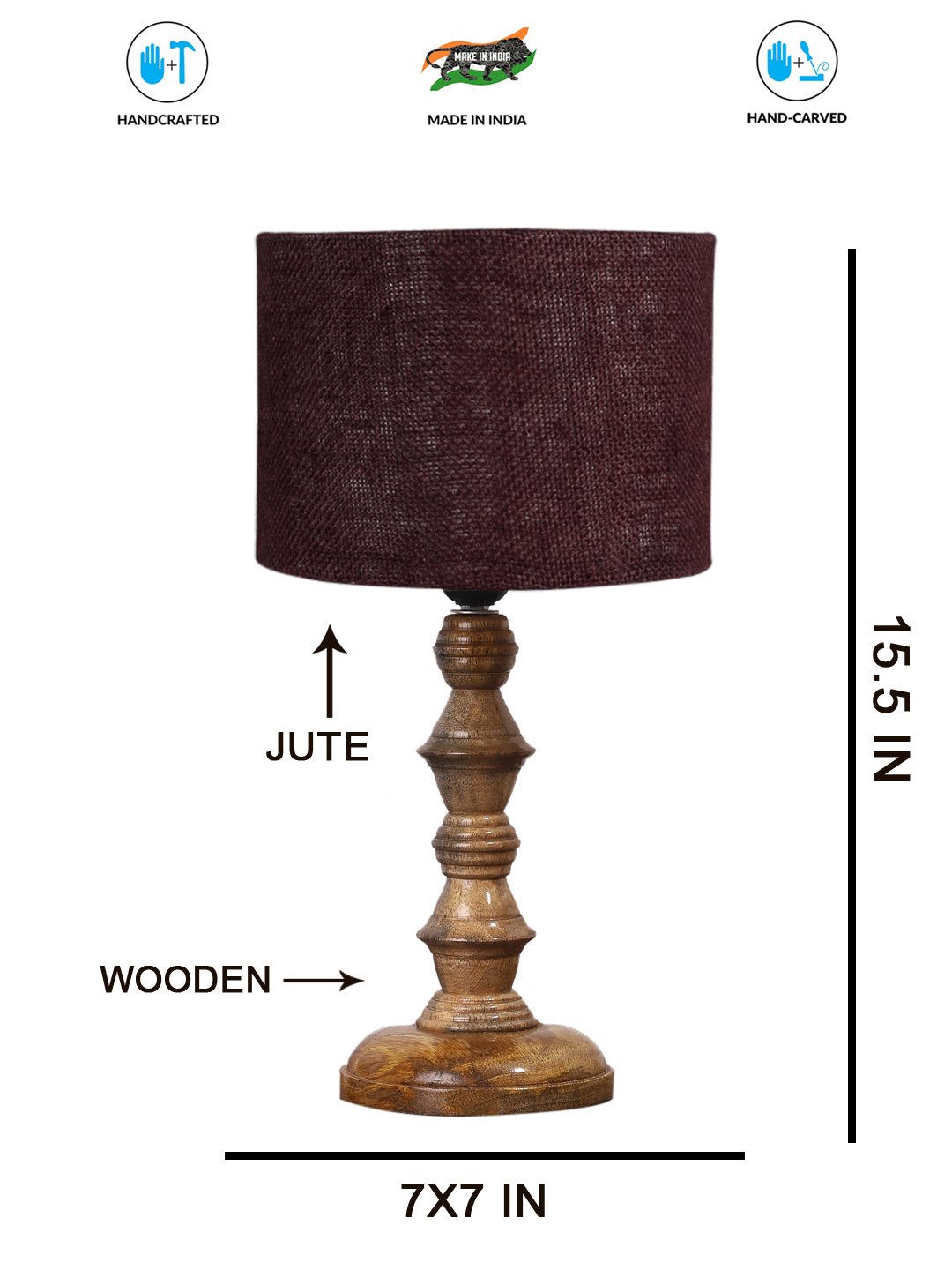 Ambika Home Brown Jute Wooden Table Lamp | Decorative Bedside Lamp for Bedroom, Living Room, Hall, Hotel, Café, Restaurant, Office & Study Room | E27 Compatible - Image 4