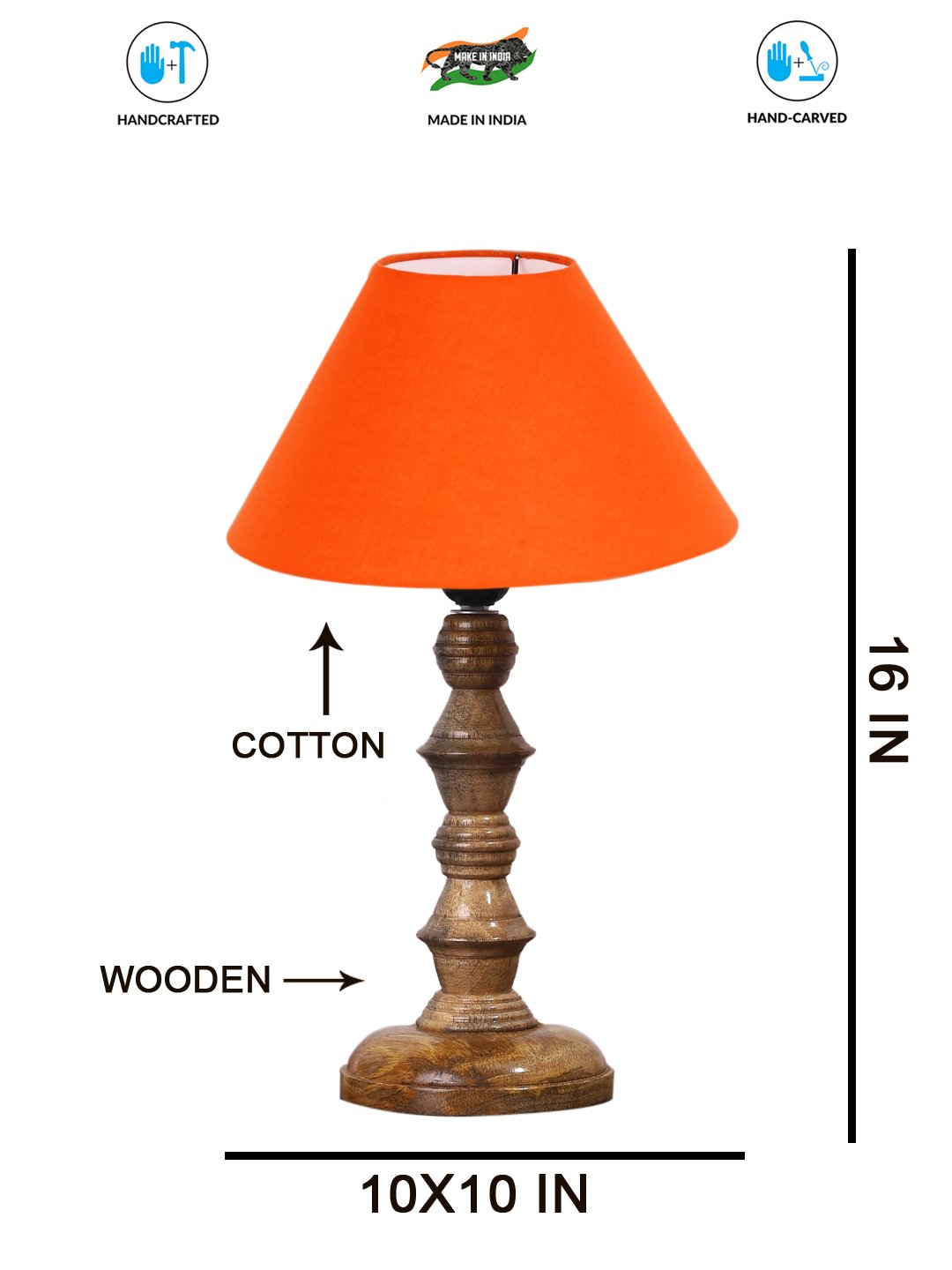 Ambika Home Orange cotton Wooden Table Lamp | Decorative Bedside Lamp for Bedroom, Living Room, Hall, Hotel, Café, Restaurant, Office & Study Room | E27 Compatible - Image 4