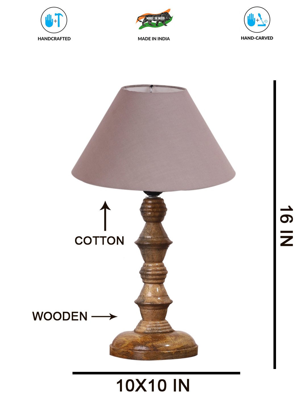 Ambika Home Grey cotton Wooden Table Lamp | Decorative Bedside Lamp for Bedroom, Living Room, Hall, Hotel, Café, Restaurant, Office & Study Room | E27 Compatible - Image 4