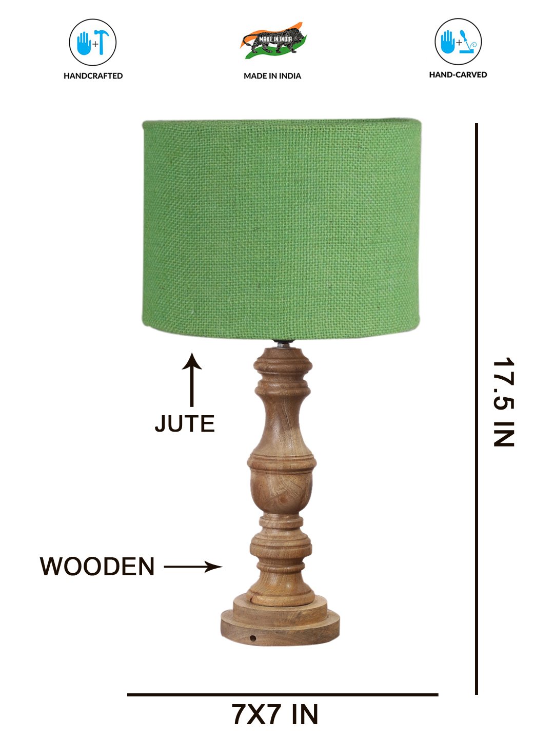 Ambika Home Green Jute Wooden Table Lamp | Decorative Bedside Lamp for Bedroom, Living Room, Hall, Hotel, Café, Restaurant, Office & Study Room | E27 Compatible - Image 4