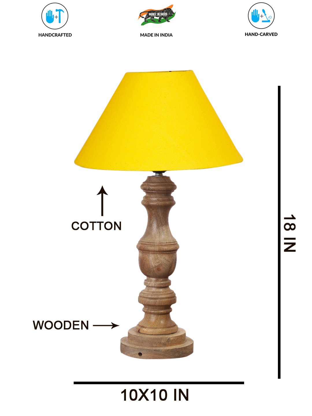 Ambika Home Yellow cotton Wooden Table Lamp | Decorative Bedside Lamp for Bedroom, Living Room, Hall, Hotel, Café, Restaurant, Office & Study Room | E27 Compatible - Image 4