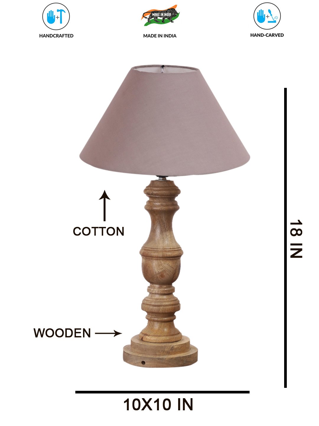 Ambika Home Grey cotton Wooden Table Lamp | Decorative Bedside Lamp for Bedroom, Living Room, Hall, Hotel, Café, Restaurant, Office & Study Room | E27 Compatible - Image 4
