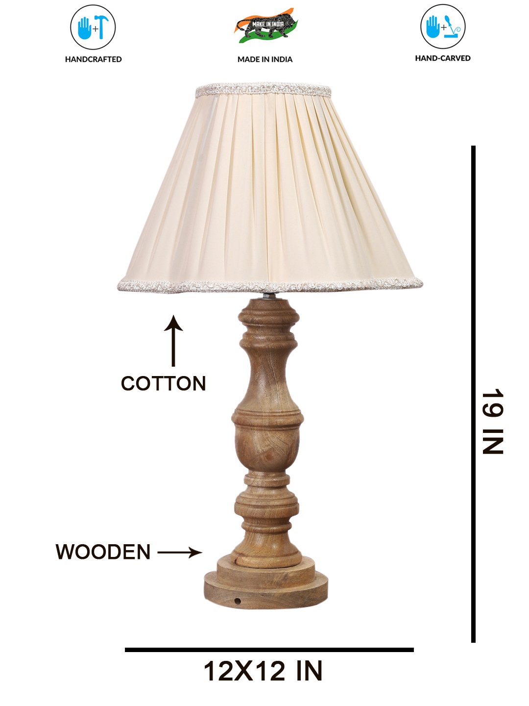 Ambika Home off-white cotton Wooden Table Lamp | Decorative Bedside Lamp for Bedroom, Living Room, Hall, Hotel, Café, Restaurant, Office & Study Room | E27 Compatible - Image 4
