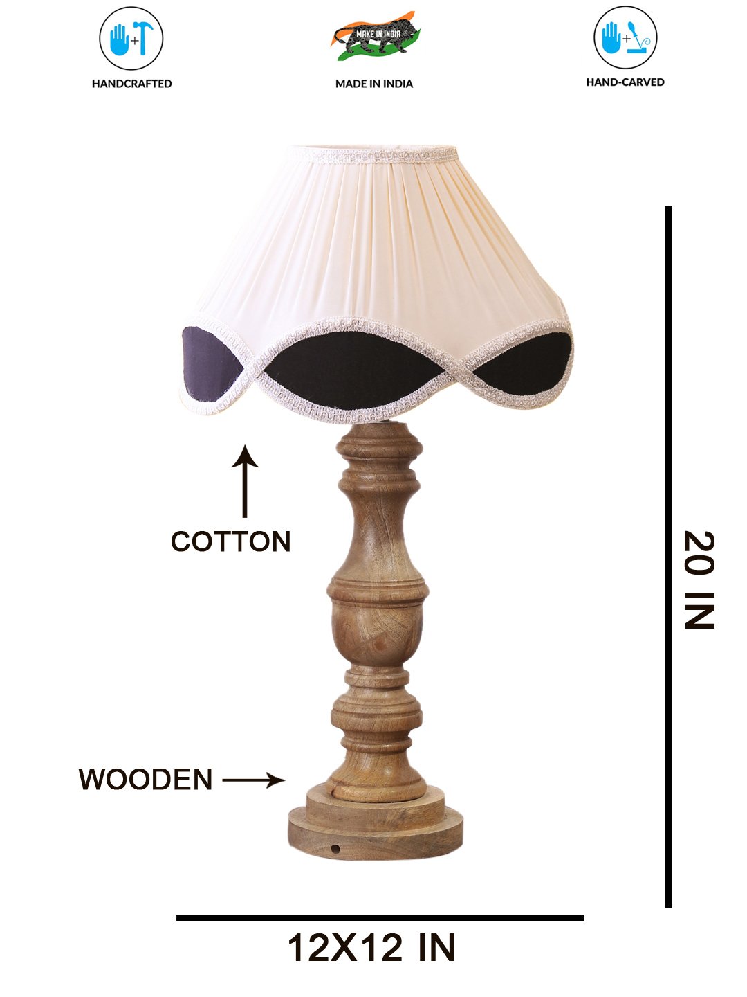 Ambika Home off-white cotton Wooden Table Lamp | Decorative Bedside Lamp for Bedroom, Living Room, Hall, Hotel, Café, Restaurant, Office & Study Room | E27 Compatible - Image 4