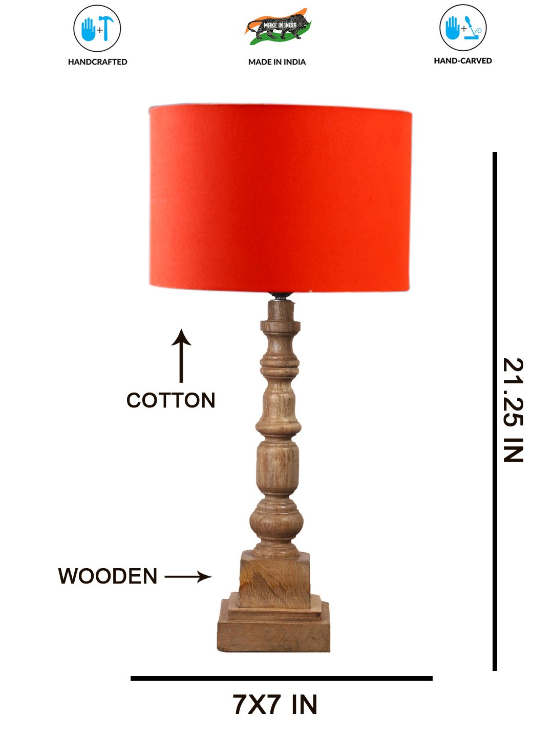 Ambika Home Orange cotton Wooden Table Lamp | Decorative Bedside Lamp for Bedroom, Living Room, Hall, Hotel, Café, Restaurant, Office & Study Room | E27 Compatible - Image 4