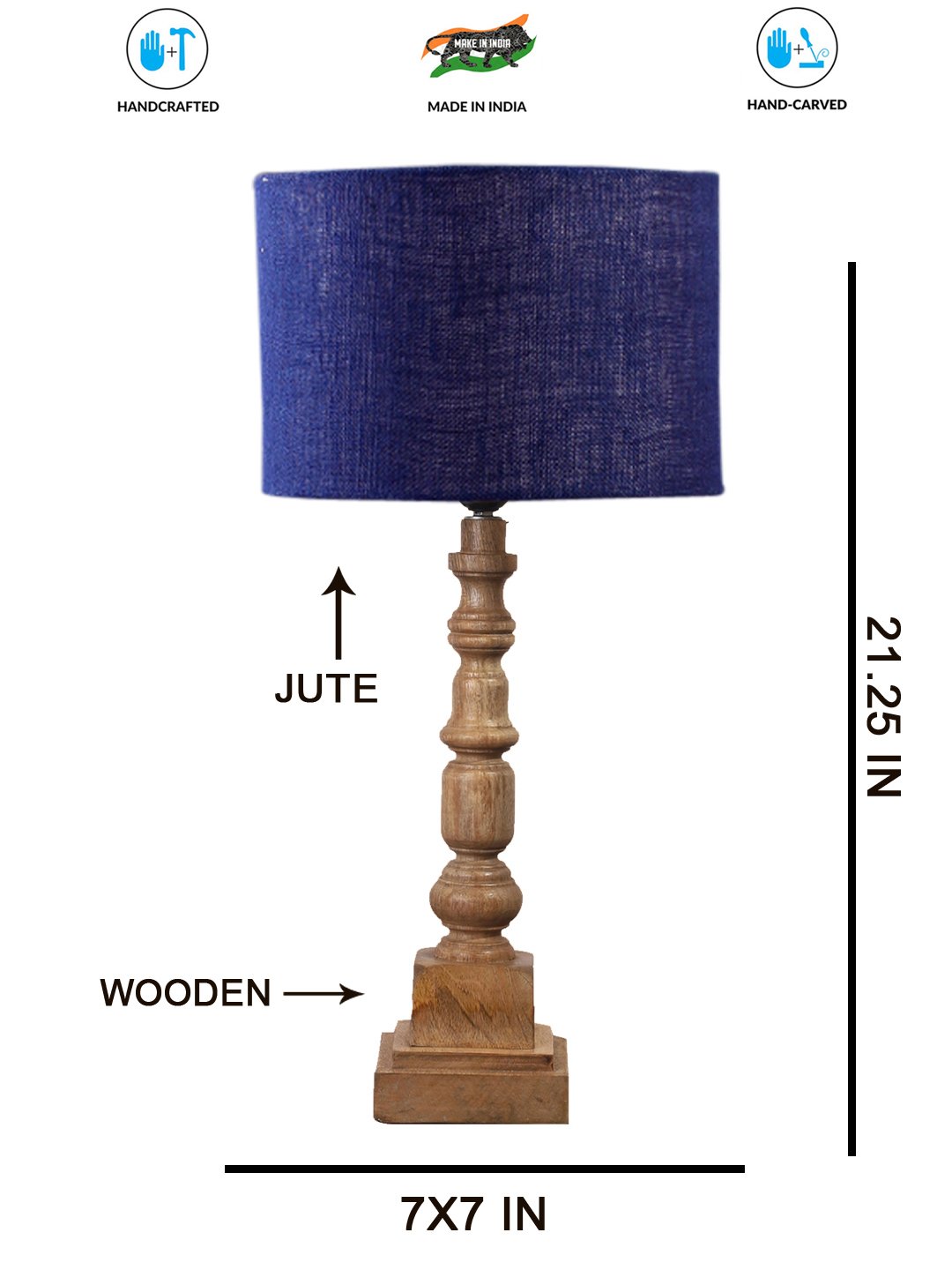 Ambika Home Blue Jute Wooden Table Lamp | Decorative Bedside Lamp for Bedroom, Living Room, Hall, Hotel, Café, Restaurant, Office & Study Room | E27 Compatible - Image 4
