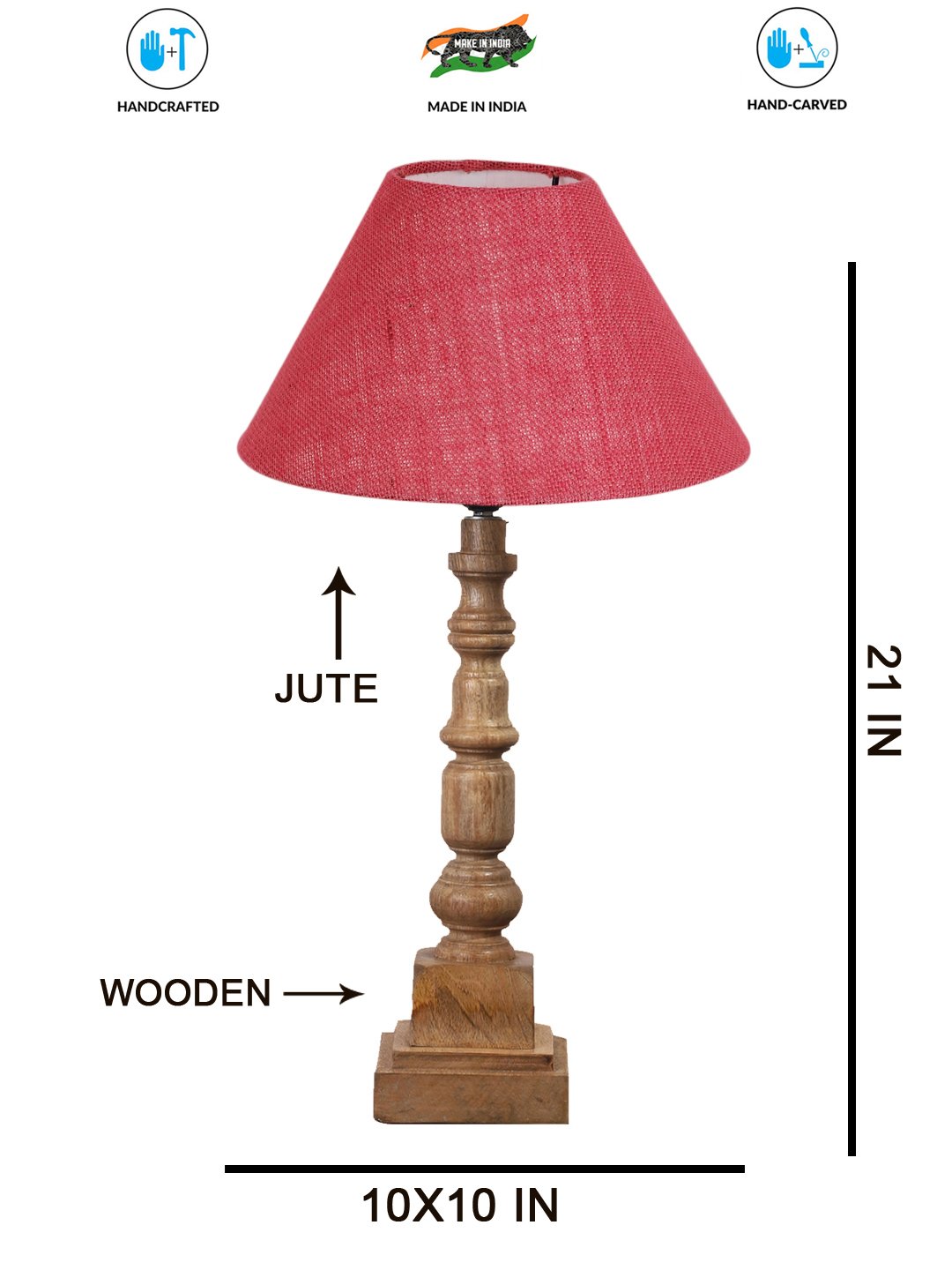 Ambika Home Pink Jute Wooden Table Lamp | Decorative Bedside Lamp for Bedroom, Living Room, Hall, Hotel, Café, Restaurant, Office & Study Room | E27 Compatible - Image 4