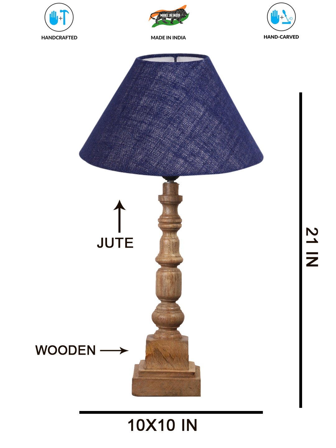 Ambika Home Blue Jute Wooden Table Lamp | Decorative Bedside Lamp for Bedroom, Living Room, Hall, Hotel, Café, Restaurant, Office & Study Room | E27 Compatible - Image 4