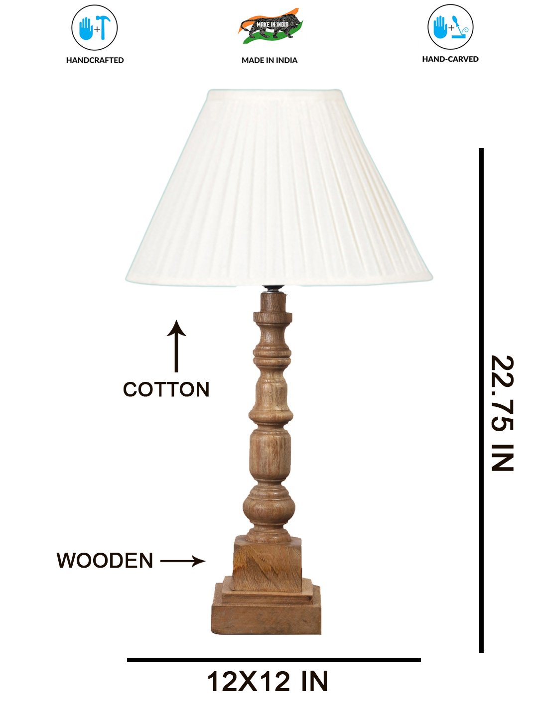 Ambika Home off-white cotton Wooden Table Lamp | Decorative Bedside Lamp for Bedroom, Living Room, Hall, Hotel, Café, Restaurant, Office & Study Room | E27 Compatible - Image 4