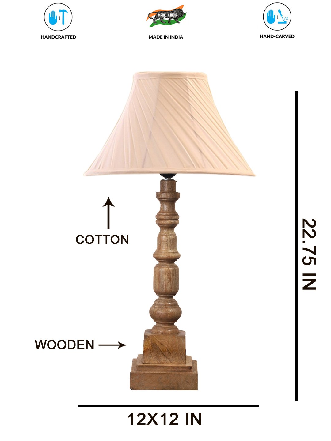 Ambika Home off-white cotton Wooden Table Lamp | Decorative Bedside Lamp for Bedroom, Living Room, Hall, Hotel, Café, Restaurant, Office & Study Room | E27 Compatible - Image 4