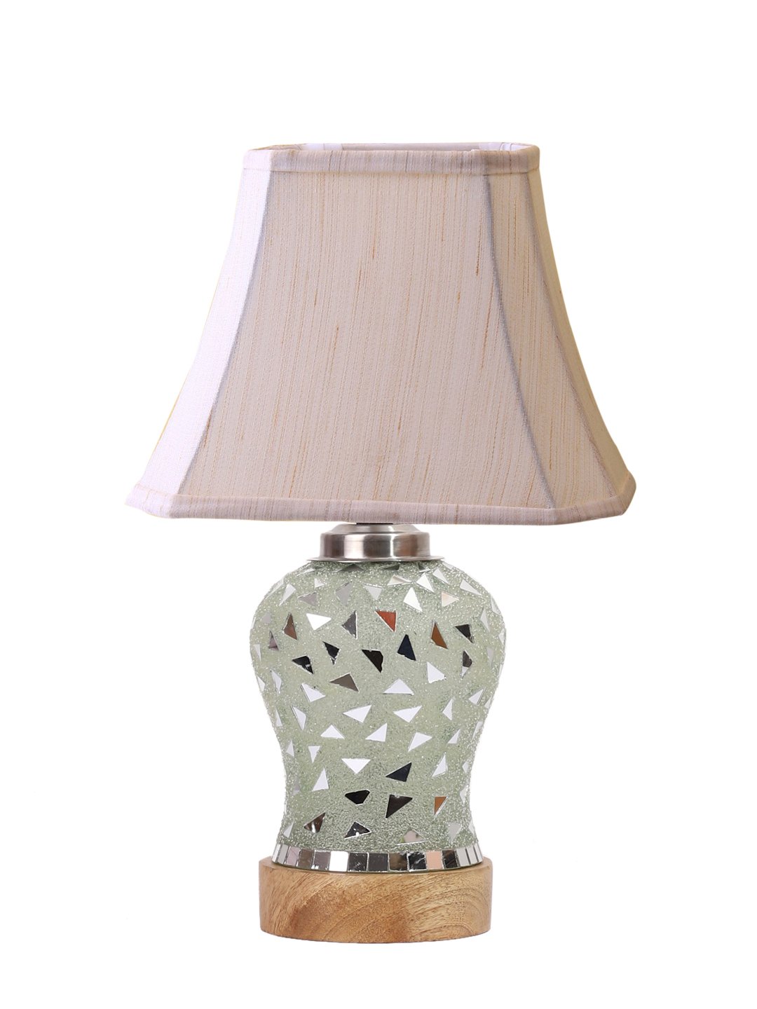Ambika Home off-white Jute Mosaic Glass Table Lamp | Decorative Bedside Lamp for Bedroom, Living Room, Hall, Hotel, Café, Restaurant, Office & Study Room | E27 Compatible - Image 4
