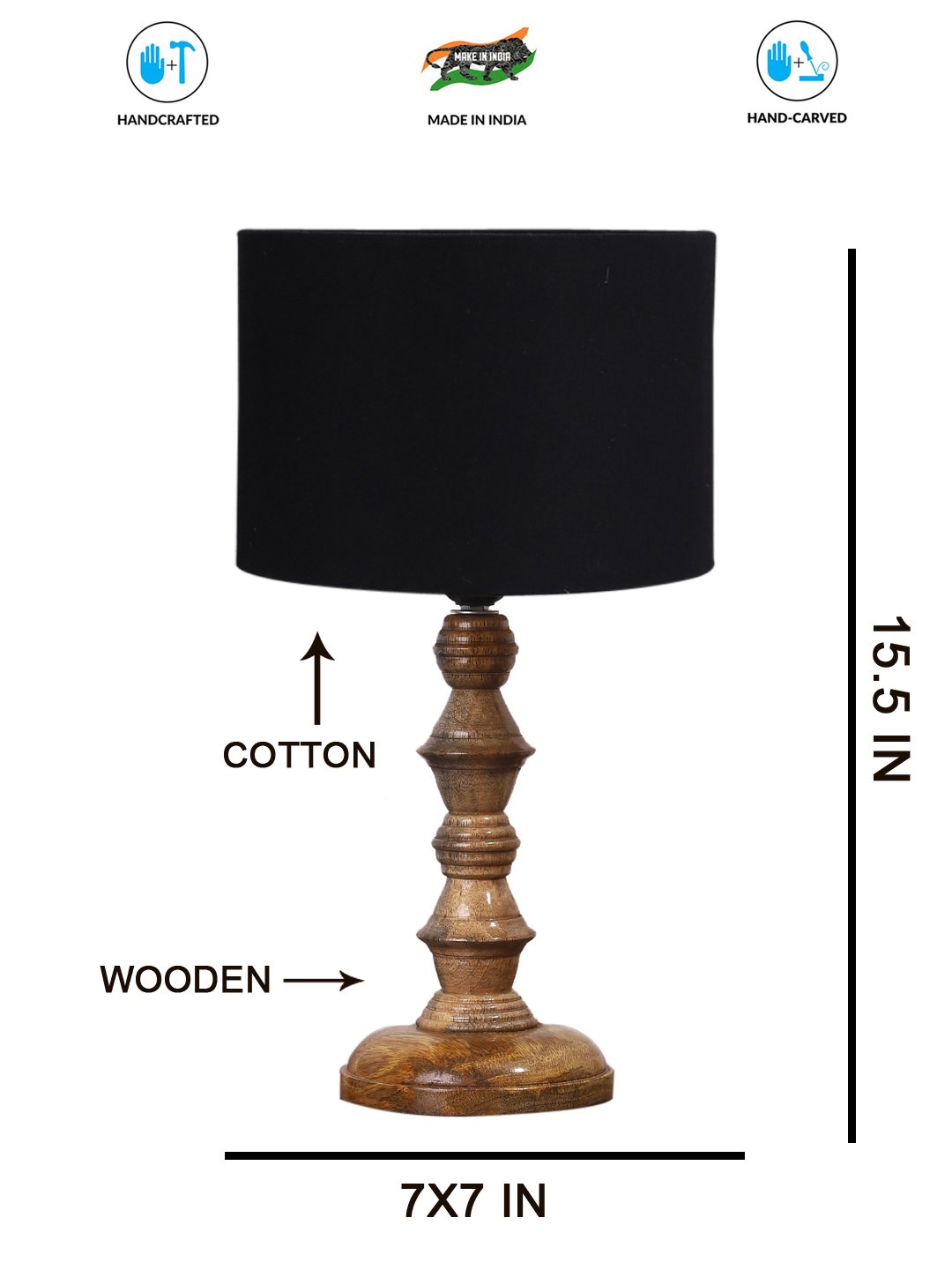 Ambika Home Black cotton Wooden Table Lamp | Decorative Bedside Lamp for Bedroom, Living Room, Hall, Hotel, Café, Restaurant, Office & Study Room | E27 Compatible - Image 4