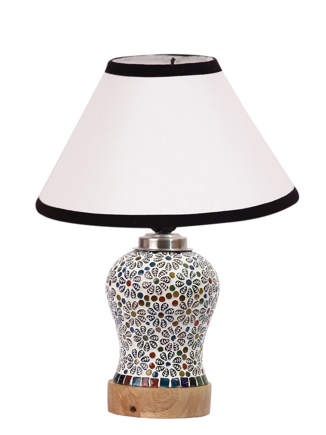 Ambika Home White & Black Cotton Mosaic Glass Table Lamp | Decorative Bedside Lamp for Bedroom, Living Room, Hall, Hotel, Café, Restaurant, Office & Study Room | E27 Compatible - Image 4
