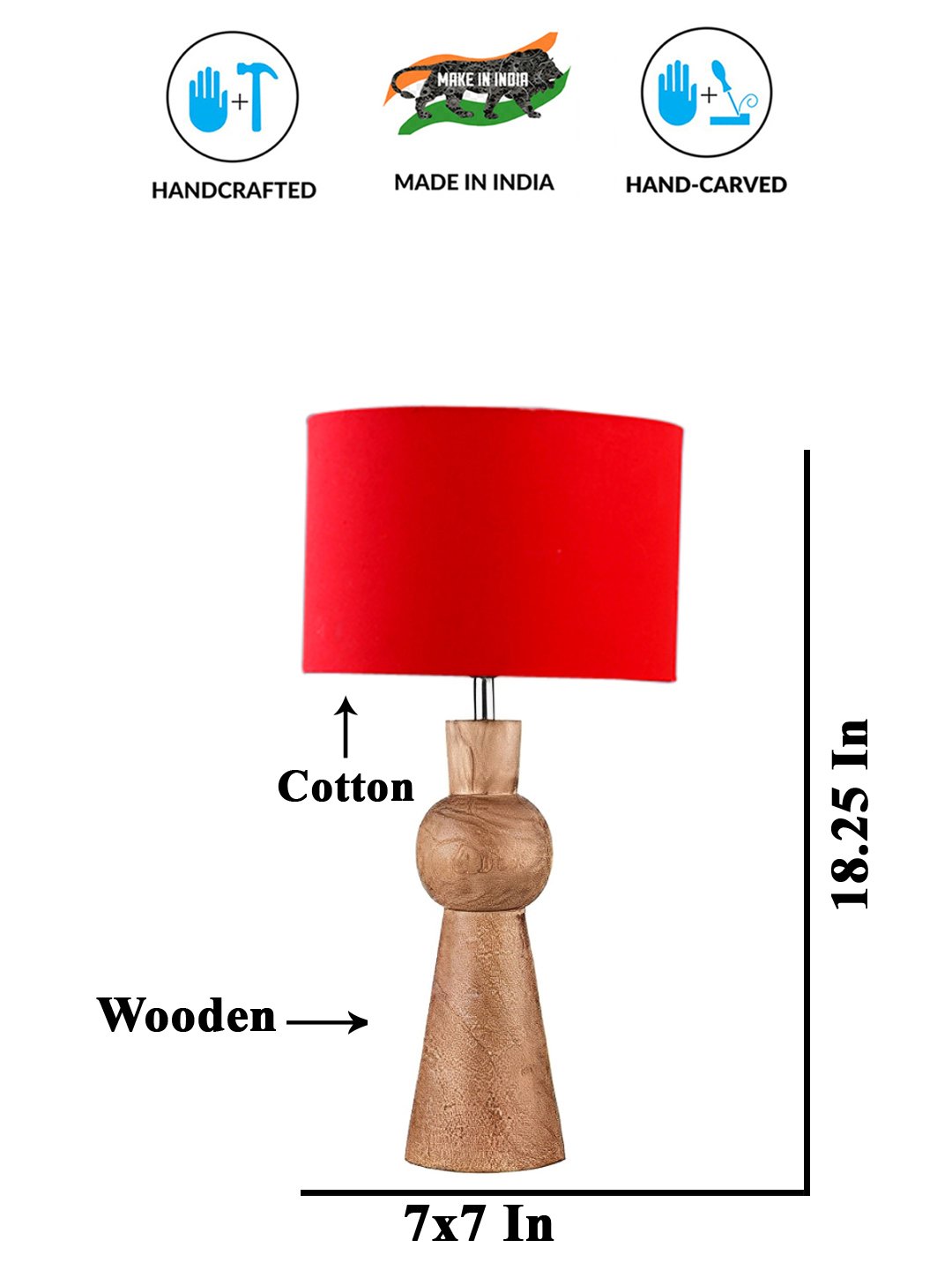 Ambika Home Red cotton Rocket Table Lamp with Wooden Base | Decorative Bedside Lamp for Bedroom, Living Room, Hall, Hotel, Café, Restaurant, Office & Study Room | E27 Compatible - Image 4
