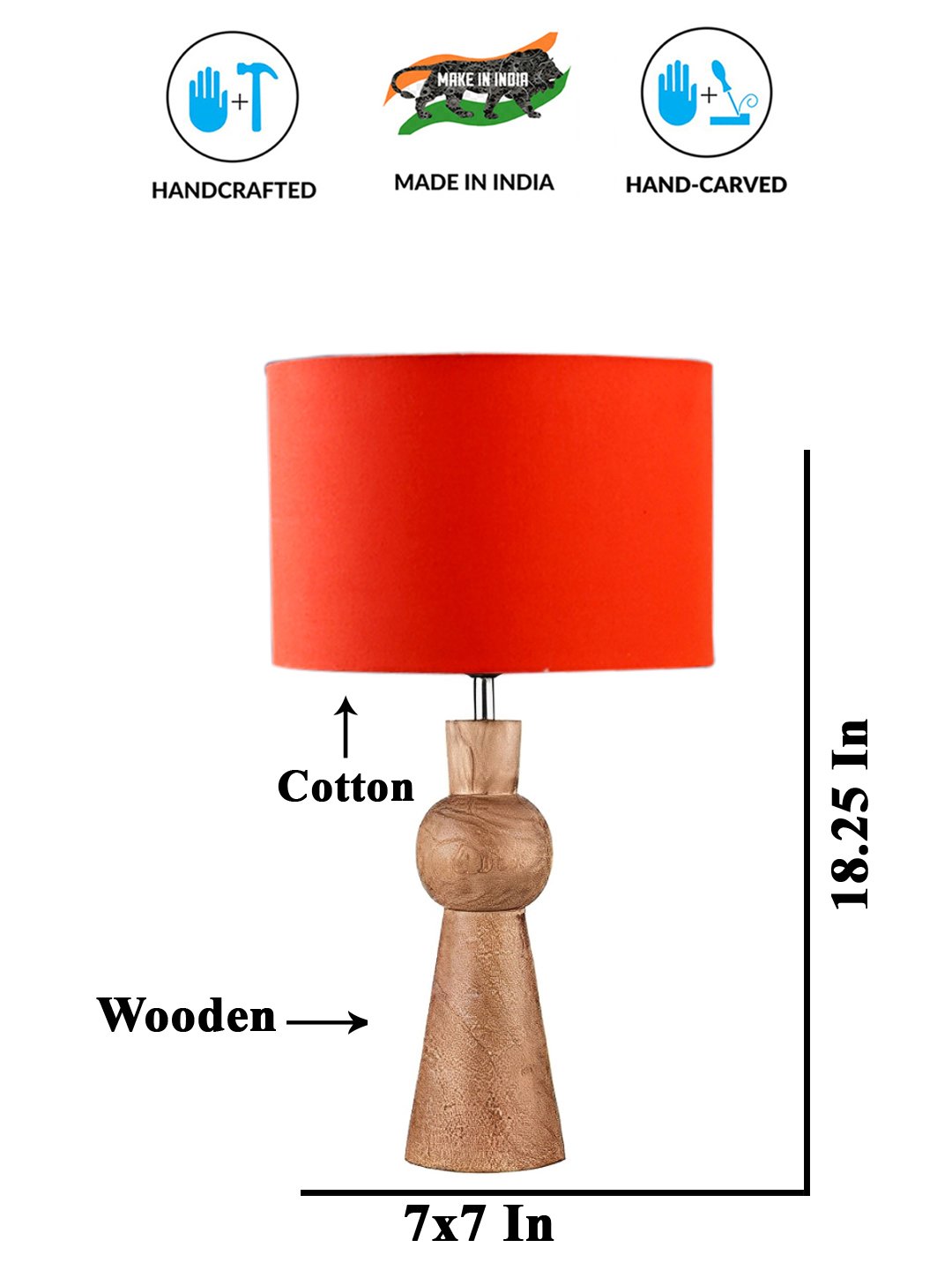Ambika Home Orange cotton Rocket Table Lamp with Wooden Base | Decorative Bedside Lamp for Bedroom, Living Room, Hall, Hotel, Café, Restaurant, Office & Study Room | E27 Compatible - Image 4