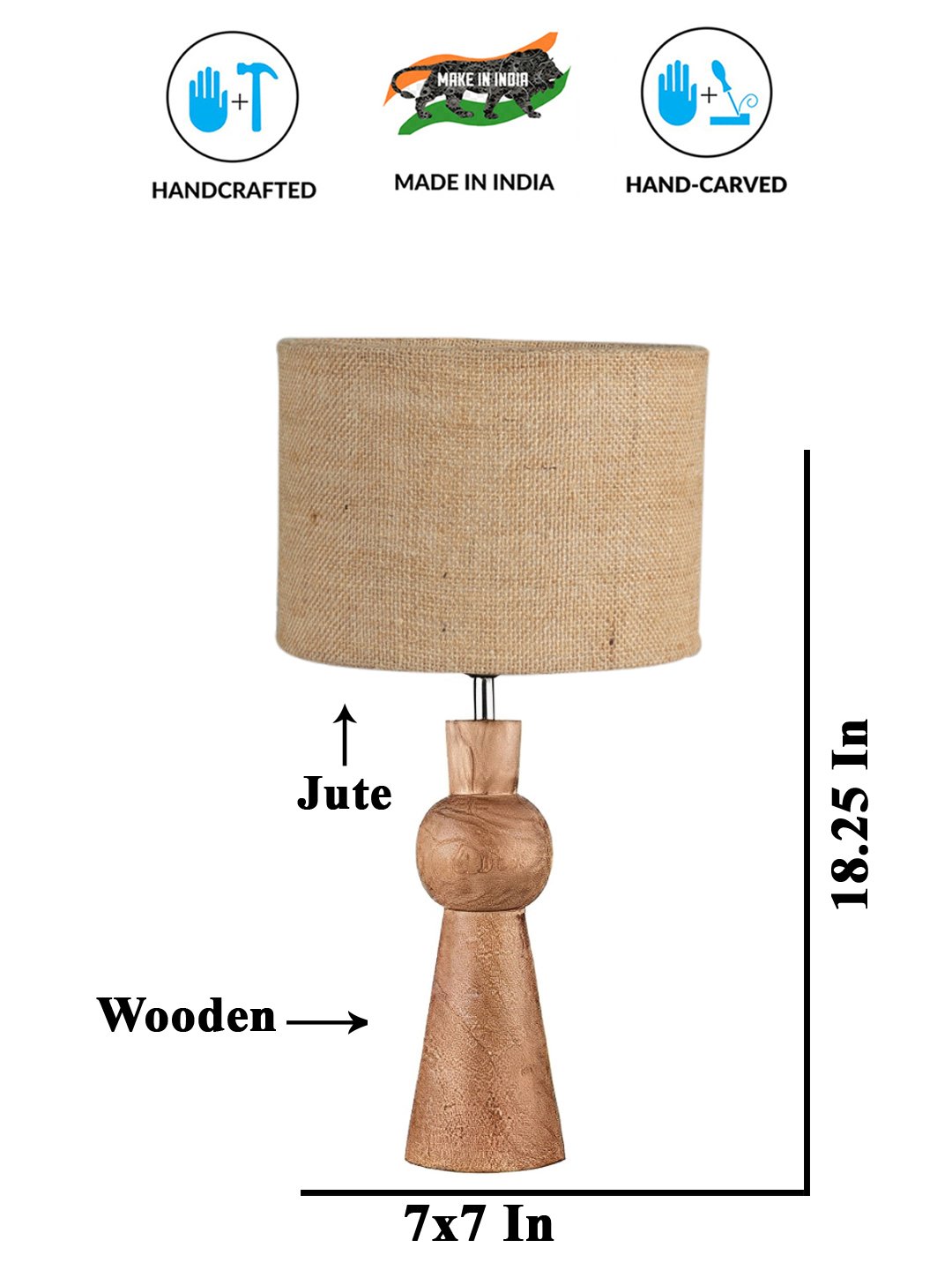 Ambika Home Beige Jute Rocket Table Lamp with Wooden Base | Decorative Bedside Lamp for Bedroom, Living Room, Hall, Hotel, Café, Restaurant, Office & Study Room | E27 Compatible - Image 4
