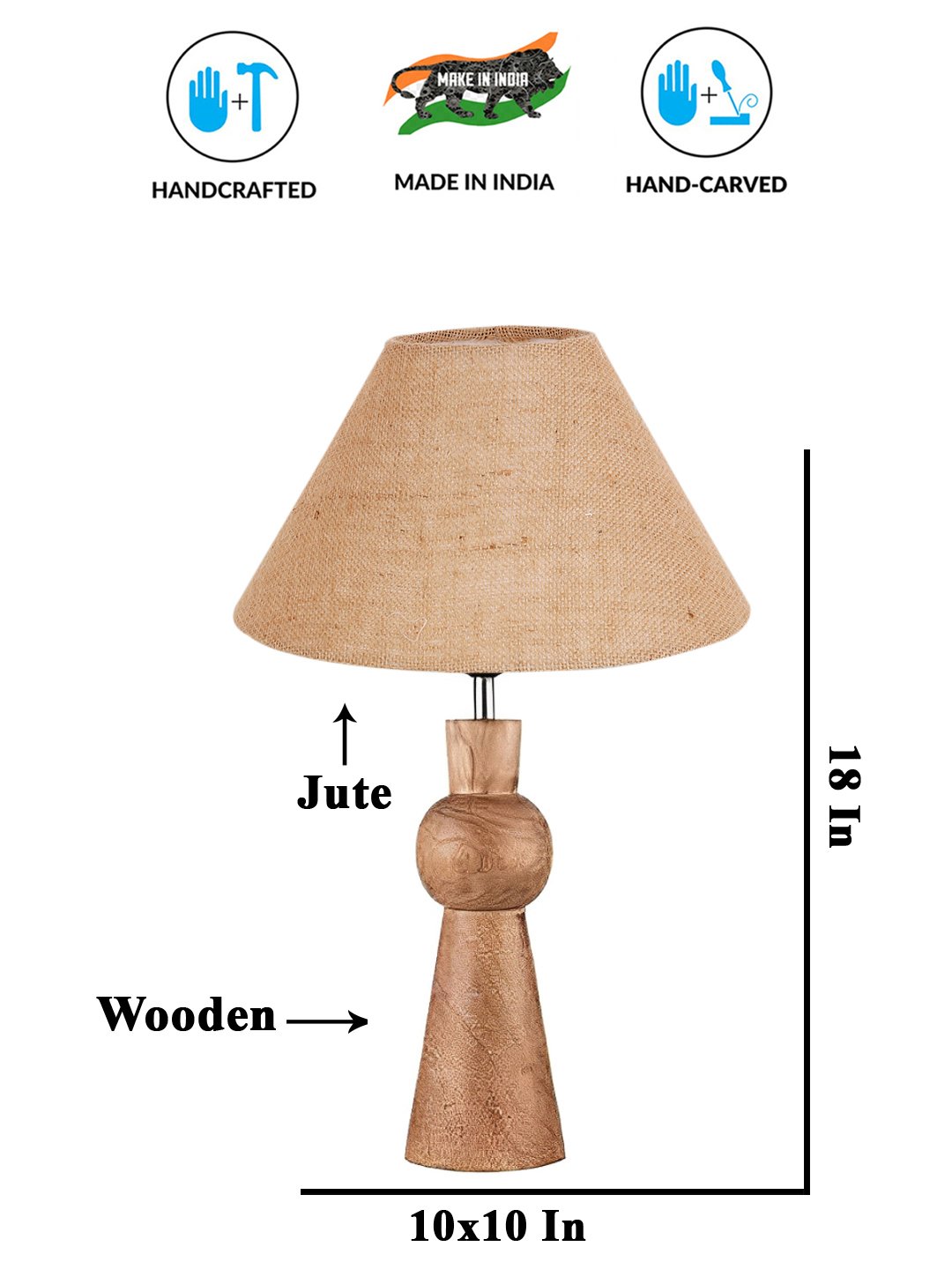 Ambika Home Beige Jute Rocket Table Lamp with Wooden Base | Decorative Bedside Lamp for Bedroom, Living Room, Hall, Hotel, Café, Restaurant, Office & Study Room | E27 Compatible - Image 4