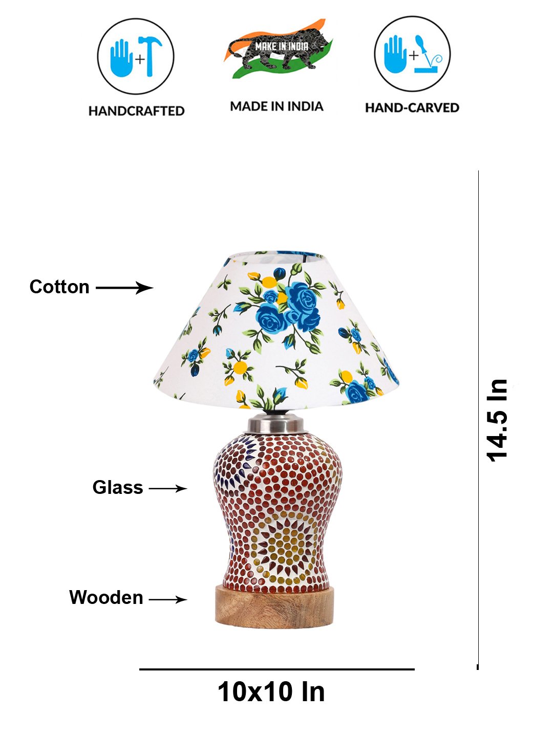 Ambika Home Multicolor Cotton Mosaic Glass Table Lamp | Decorative Bedside Lamp for Bedroom, Living Room, Hall, Hotel, Café, Restaurant, Office & Study Room | E27 Compatible - Image 5