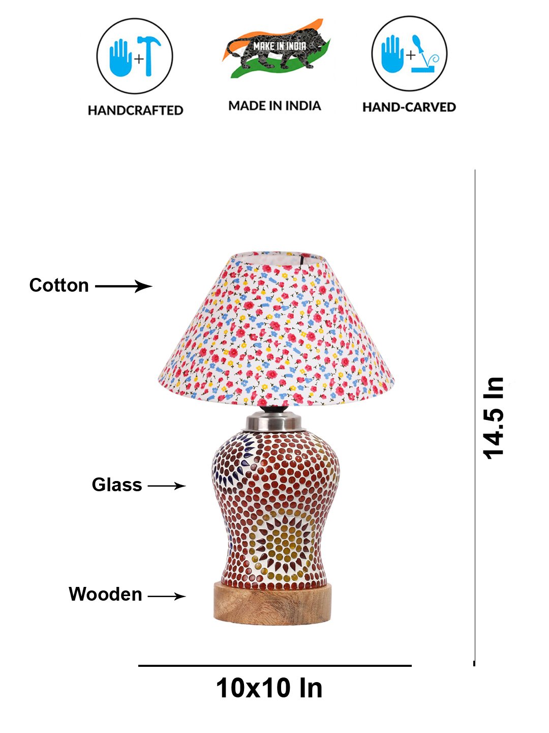 Ambika Home Multicolor Cotton Mosaic Glass Table Lamp | Decorative Bedside Lamp for Bedroom, Living Room, Hall, Hotel, Café, Restaurant, Office & Study Room | E27 Compatible - Image 5
