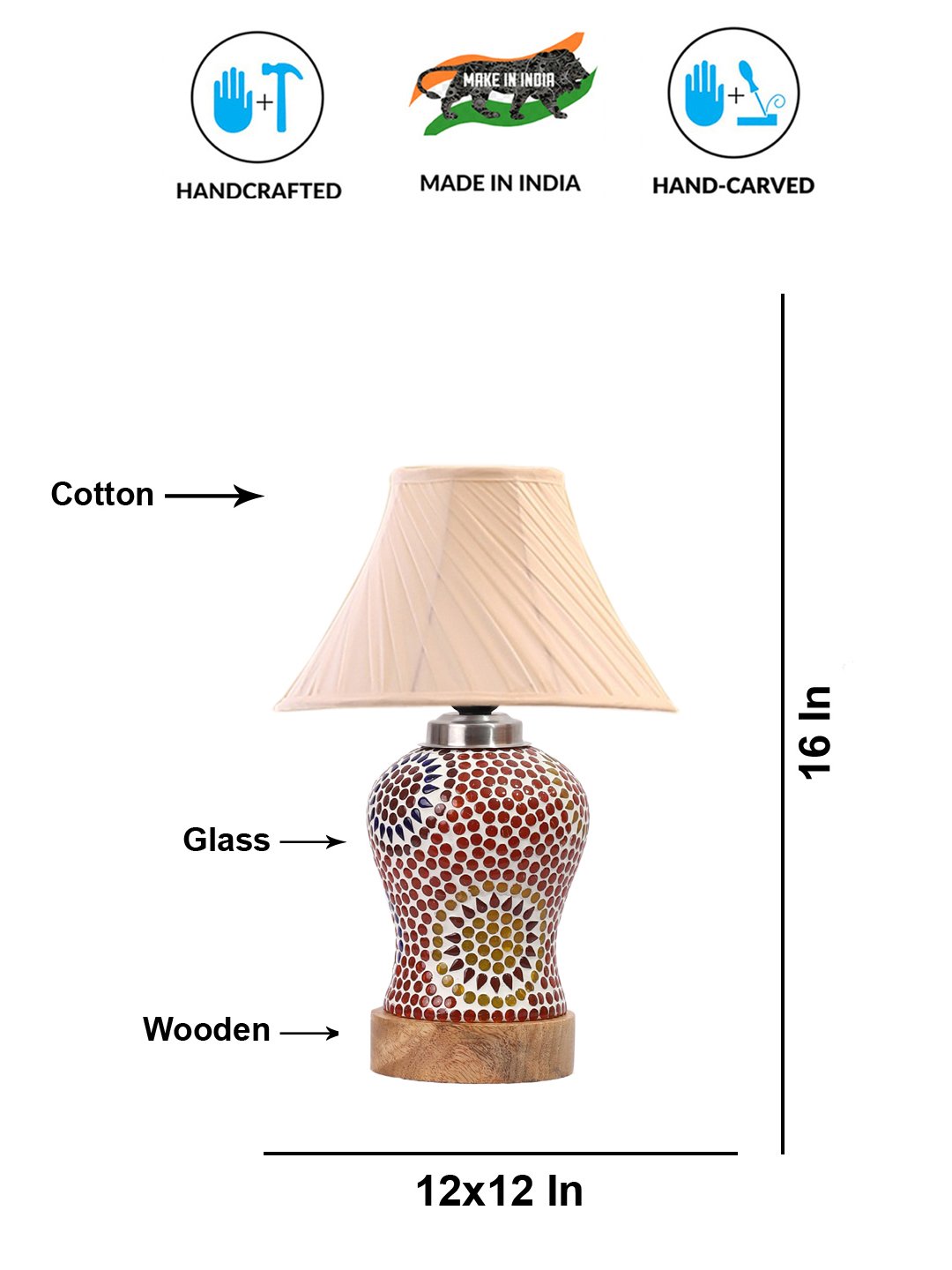 Ambika Home off-white Cotton Mosaic Glass Table Lamp | Decorative Bedside Lamp for Bedroom, Living Room, Hall, Hotel, Café, Restaurant, Office & Study Room | E27 Compatible - Image 5