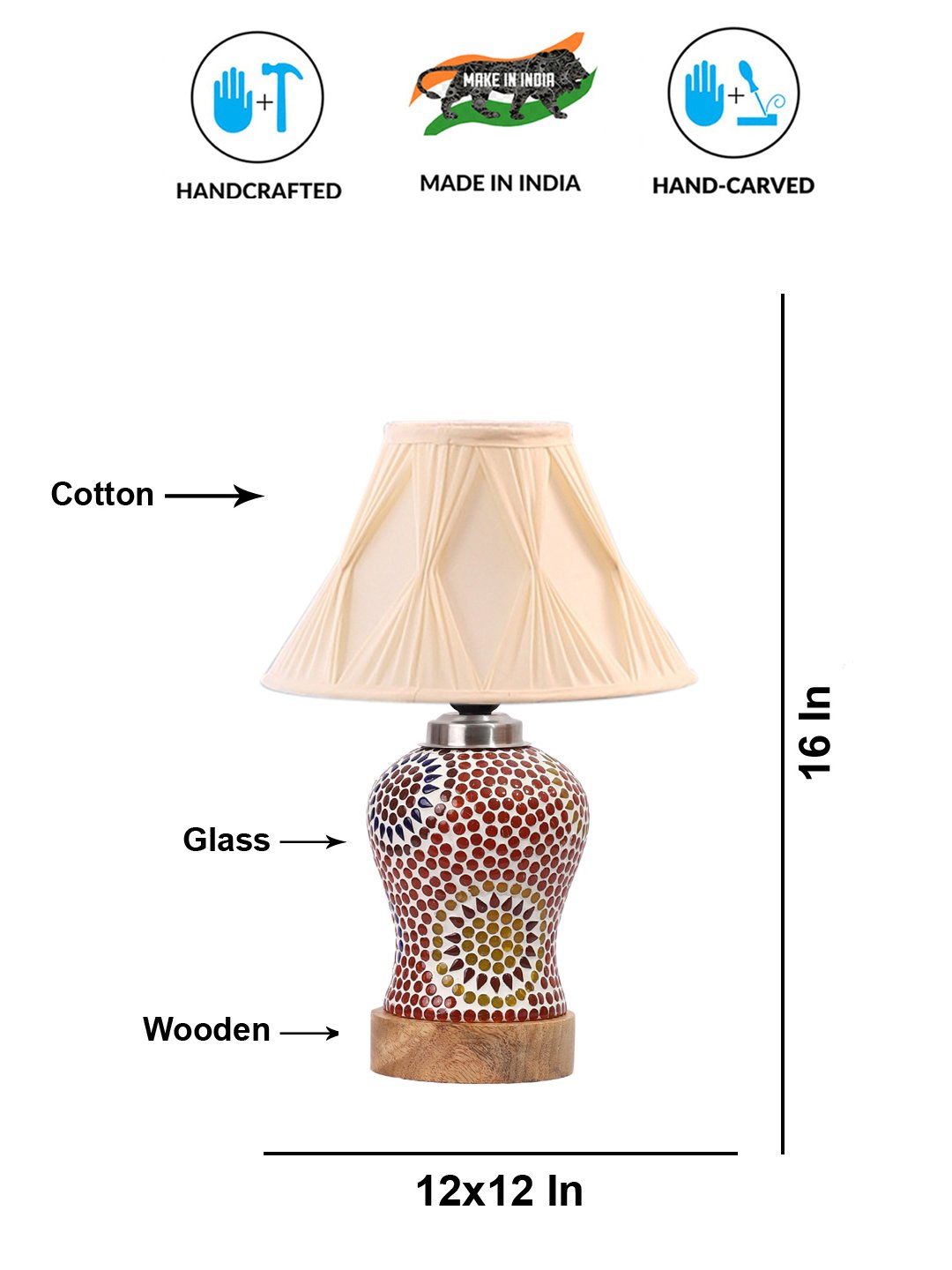 Ambika Home Multicolor Cotton Mosaic Glass Table Lamp | Decorative Bedside Lamp for Bedroom, Living Room, Hall, Hotel, Café, Restaurant, Office & Study Room | E27 Compatible - Image 5