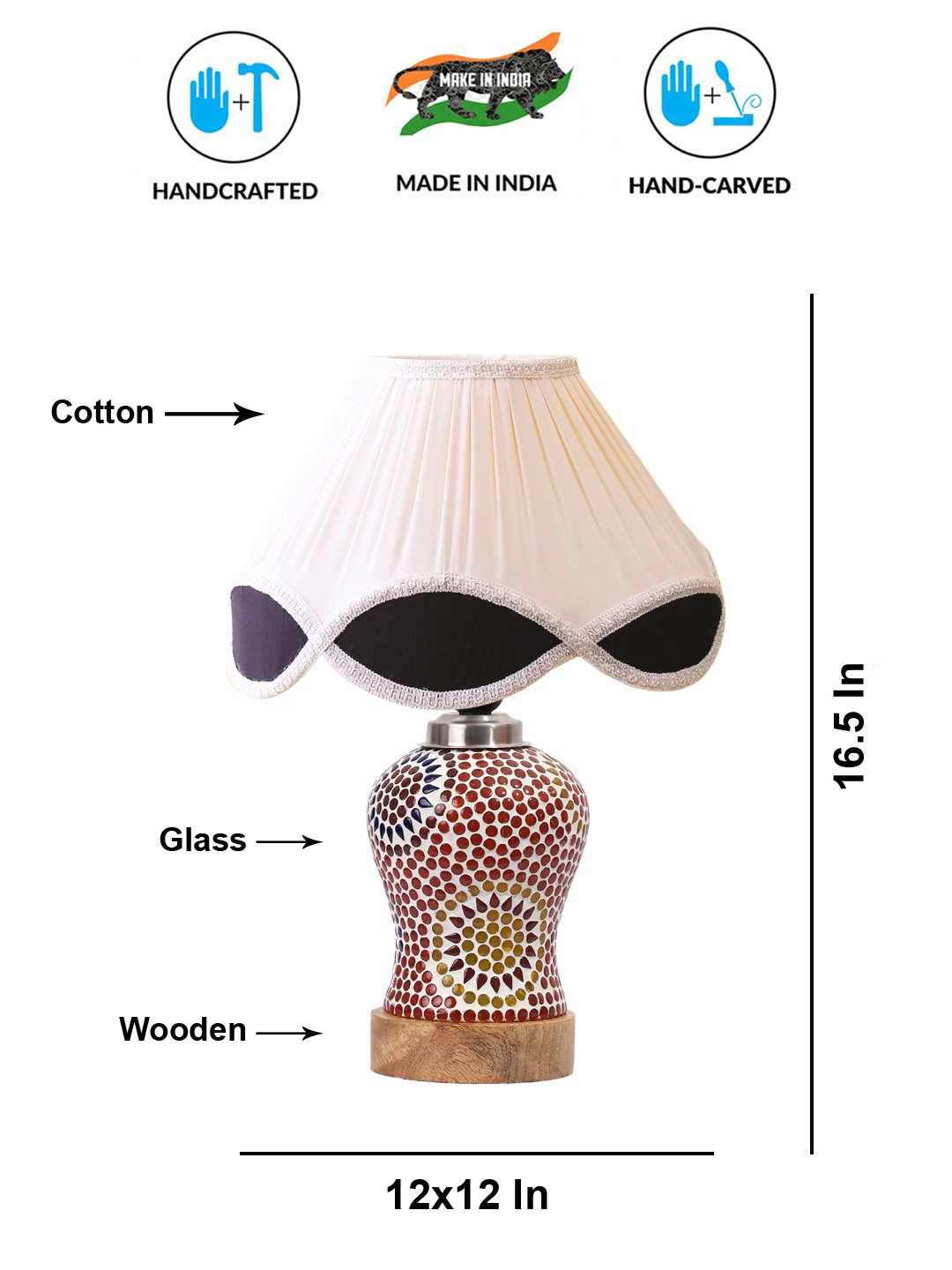 Ambika Home Multicolor Jute Mosaic Glass Table Lamp | Decorative Bedside Lamp for Bedroom, Living Room, Hall, Hotel, Café, Restaurant, Office & Study Room | E27 Compatible - Image 5