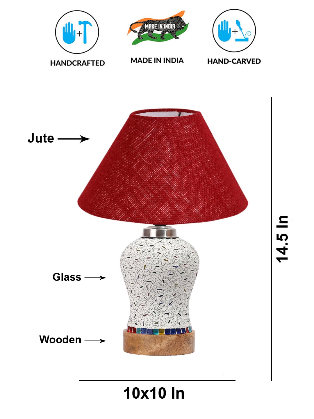 Ambika Home Maroon Jute Mosaic Glass Table Lamp | Decorative Bedside Lamp for Bedroom, Living Room, Hall, Hotel, Café, Restaurant, Office & Study Room | E27 Compatible - Image 5
