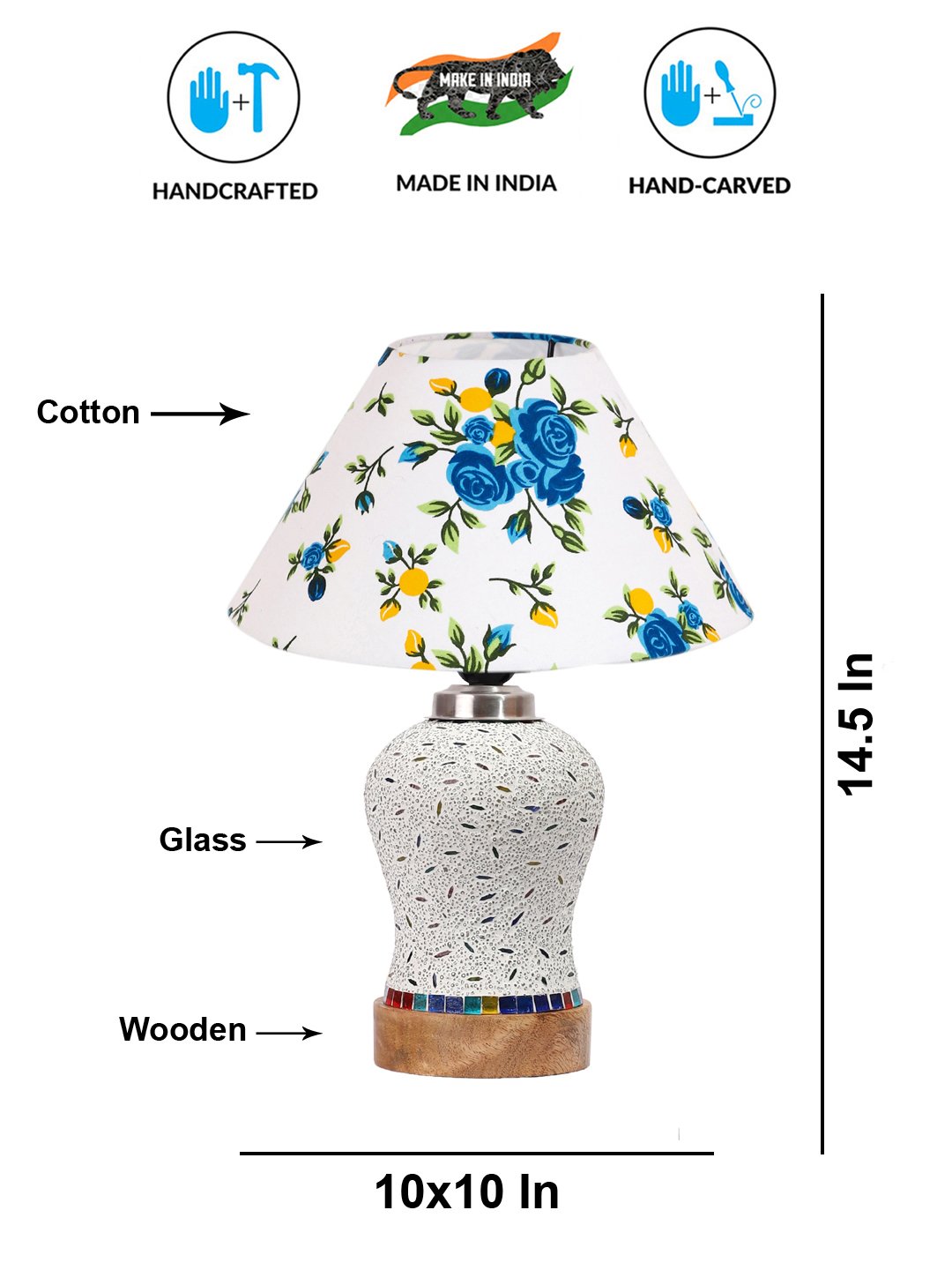 Ambika Home Multicolor Cotton Mosaic Glass Table Lamp | Decorative Bedside Lamp for Bedroom, Living Room, Hall, Hotel, Café, Restaurant, Office & Study Room | E27 Compatible - Image 5