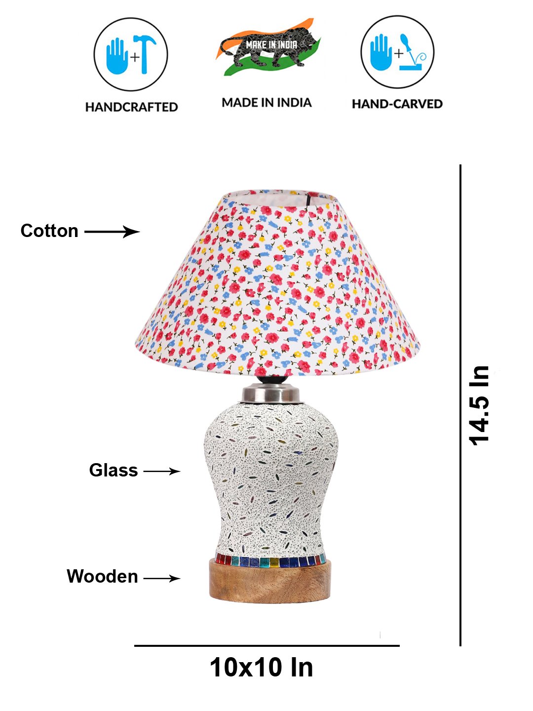 Ambika Home Multicolor Cotton Mosaic Glass Table Lamp | Decorative Bedside Lamp for Bedroom, Living Room, Hall, Hotel, Café, Restaurant, Office & Study Room | E27 Compatible - Image 5