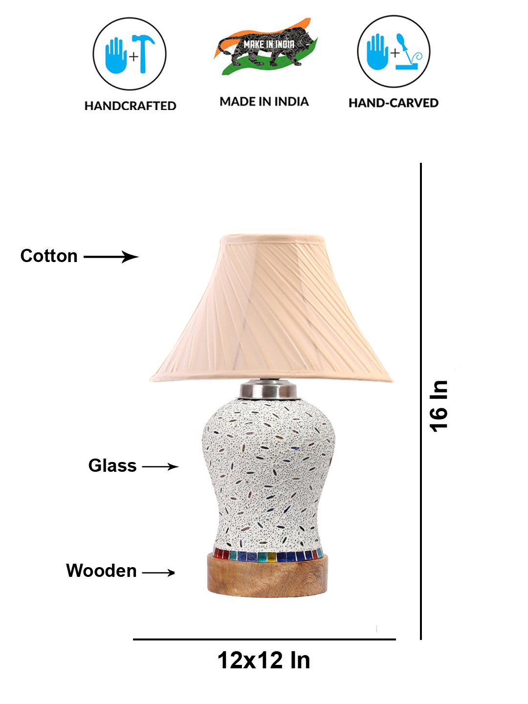 Ambika Home off-white Cotton Mosaic Glass Table Lamp | Decorative Bedside Lamp for Bedroom, Living Room, Hall, Hotel, Café, Restaurant, Office & Study Room | E27 Compatible - Image 5