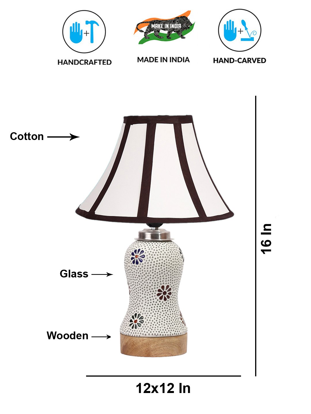 Ambika Home Multicolor Cotton Mosaic Glass Table Lamp | Decorative Bedside Lamp for Bedroom, Living Room, Hall, Hotel, Café, Restaurant, Office & Study Room | E27 Compatible - Image 5