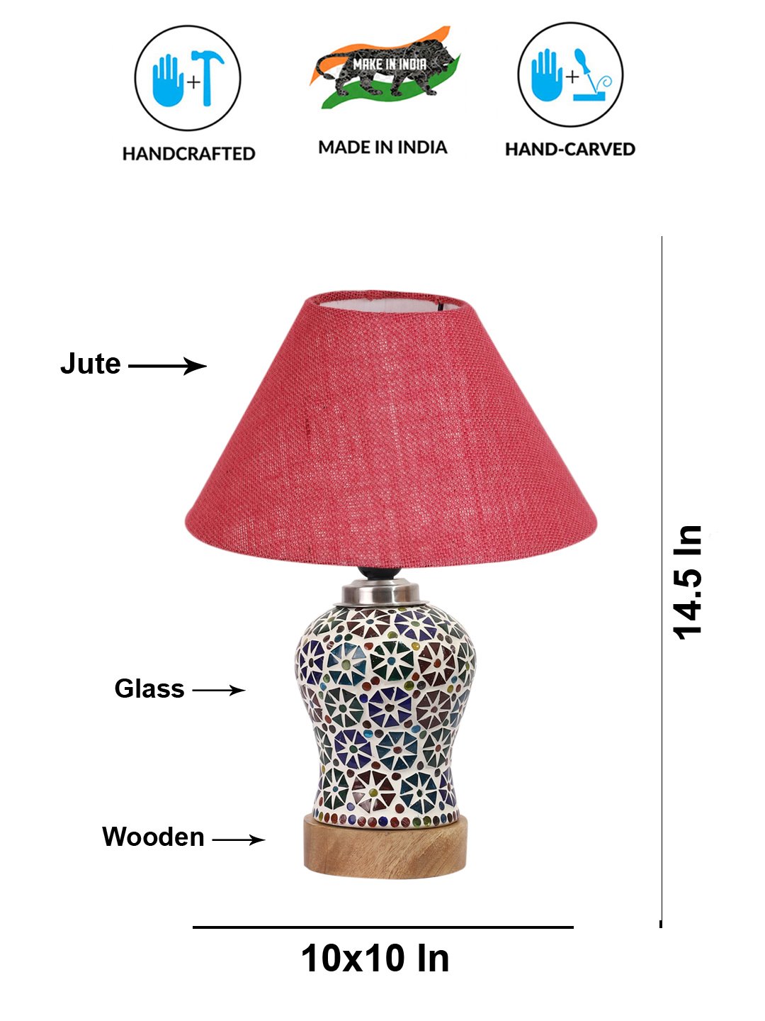 Ambika Home Pink Jute Mosaic Glass Table Lamp | Decorative Bedside Lamp for Bedroom, Living Room, Hall, Hotel, Café, Restaurant, Office & Study Room | E27 Compatible - Image 5